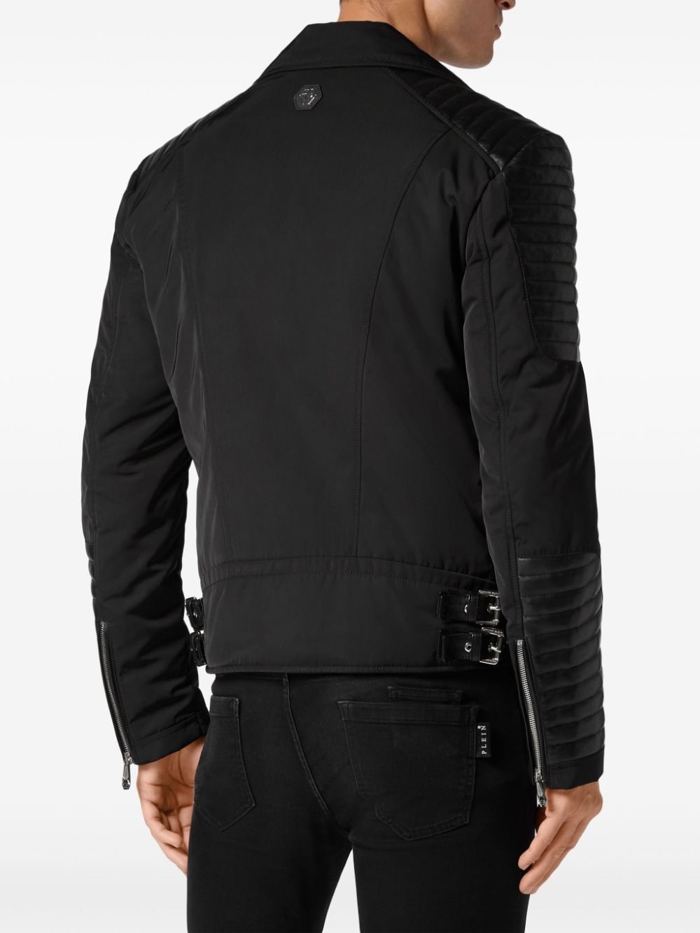 padded-detail leather biker jacket - 4
