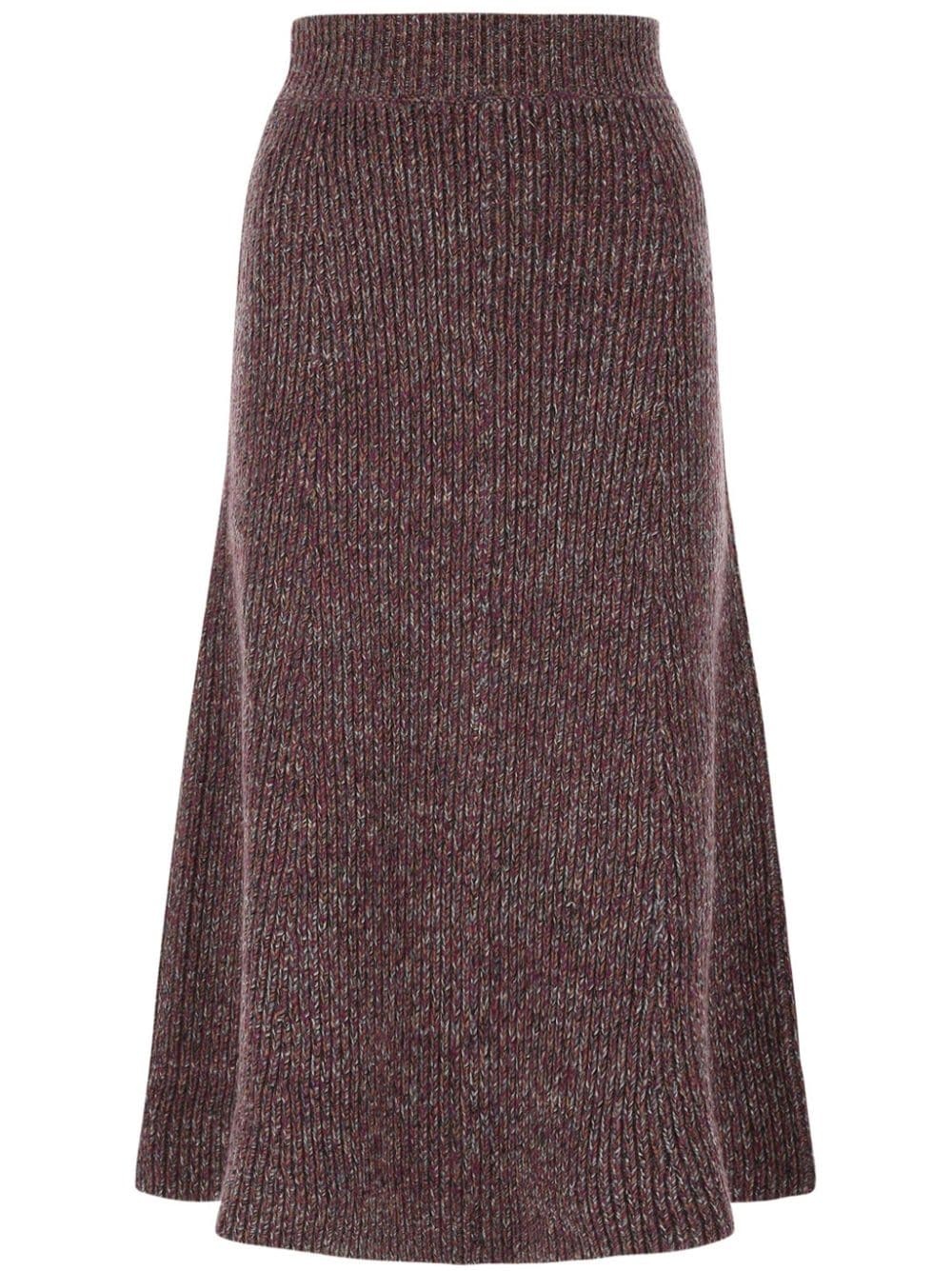 mid length ribbed knit skirt - 1