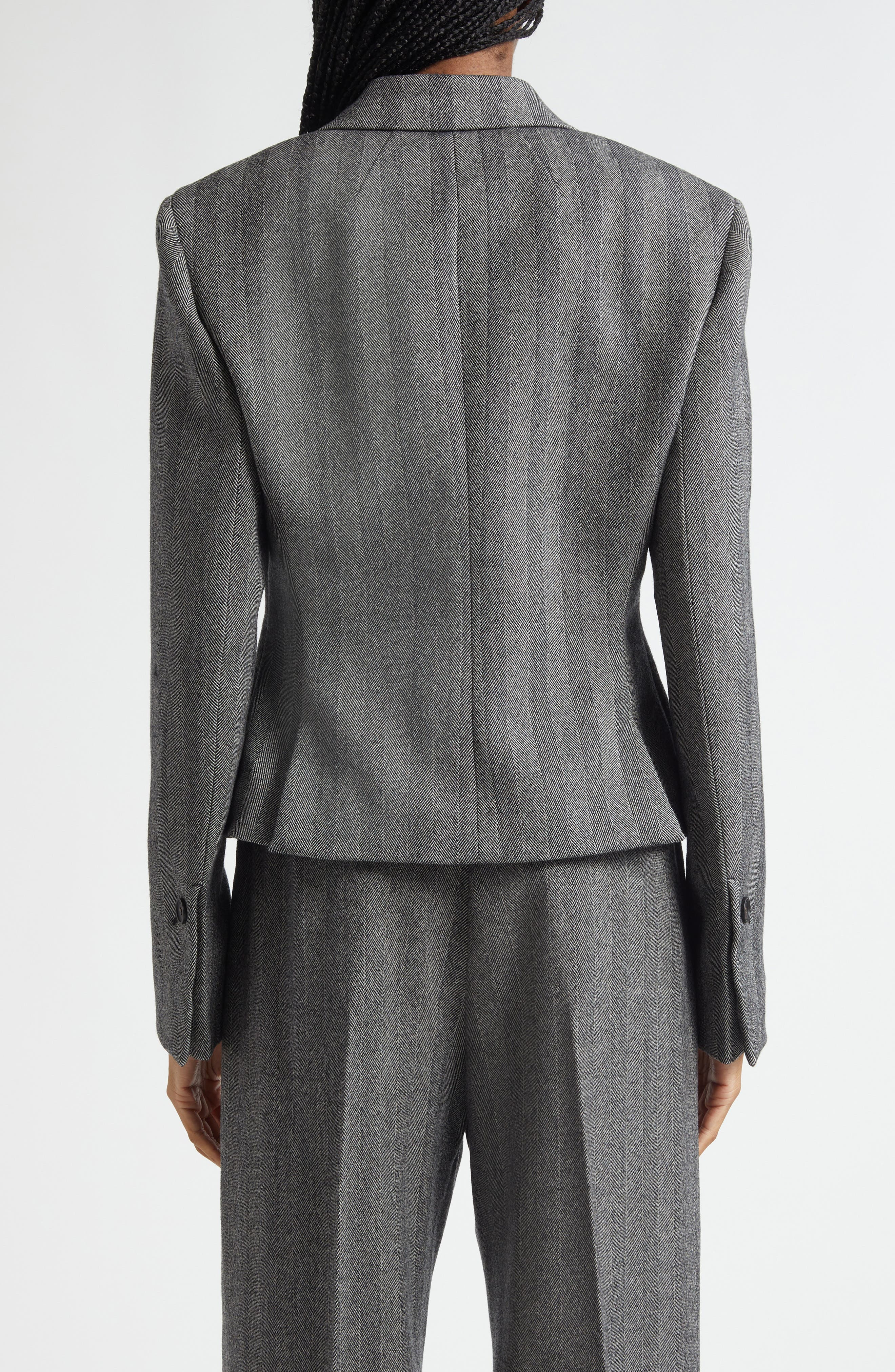 FERRAGAMO Wool Blend Herringbone Crop Jacket in Nero/White Sand at Nordstrom - 3