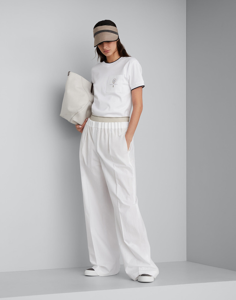 Lightweight wrinkled cotton poplin gathered waist loose trousers 4
