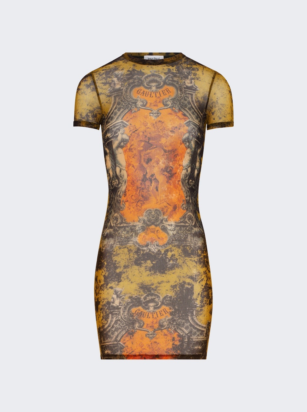Mesh Short Dress Khaki Médaillon Print - 1
