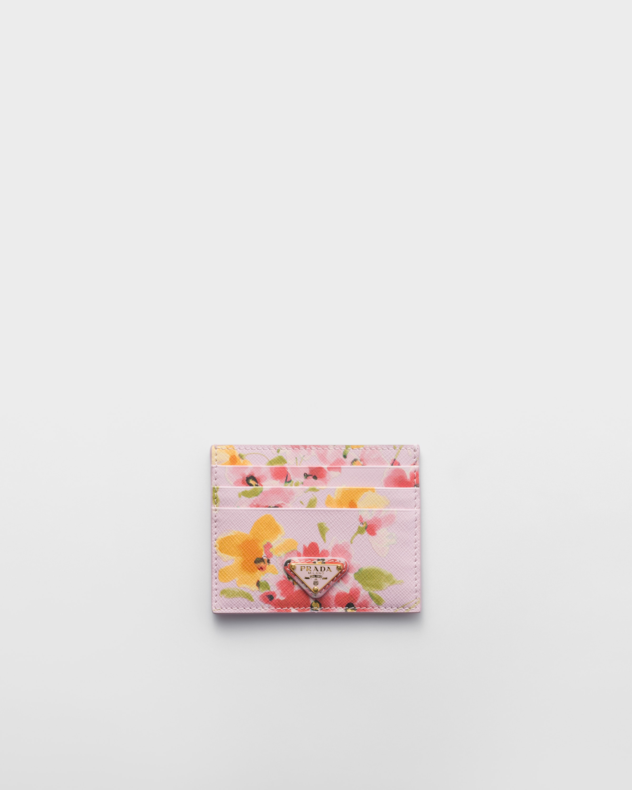 Floral-print Saffiano leather card holder - 1