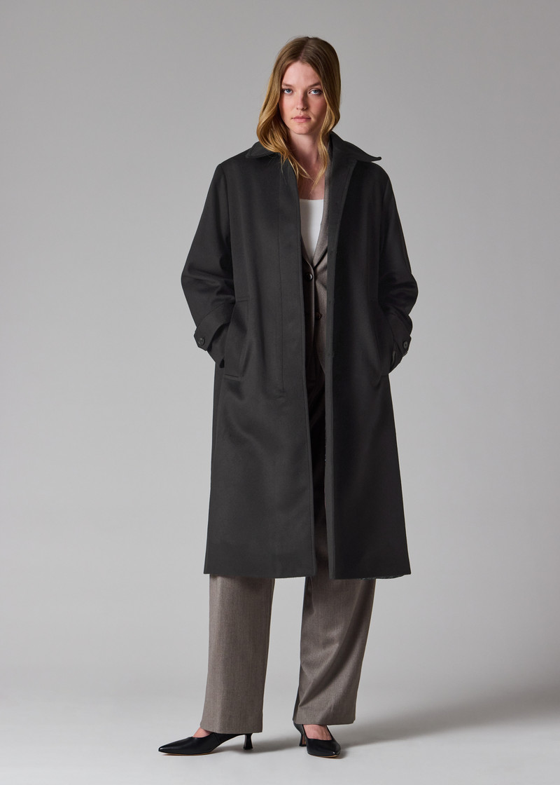 Women's Navy Wool-Cashmere Blend Back-Button Coat 8