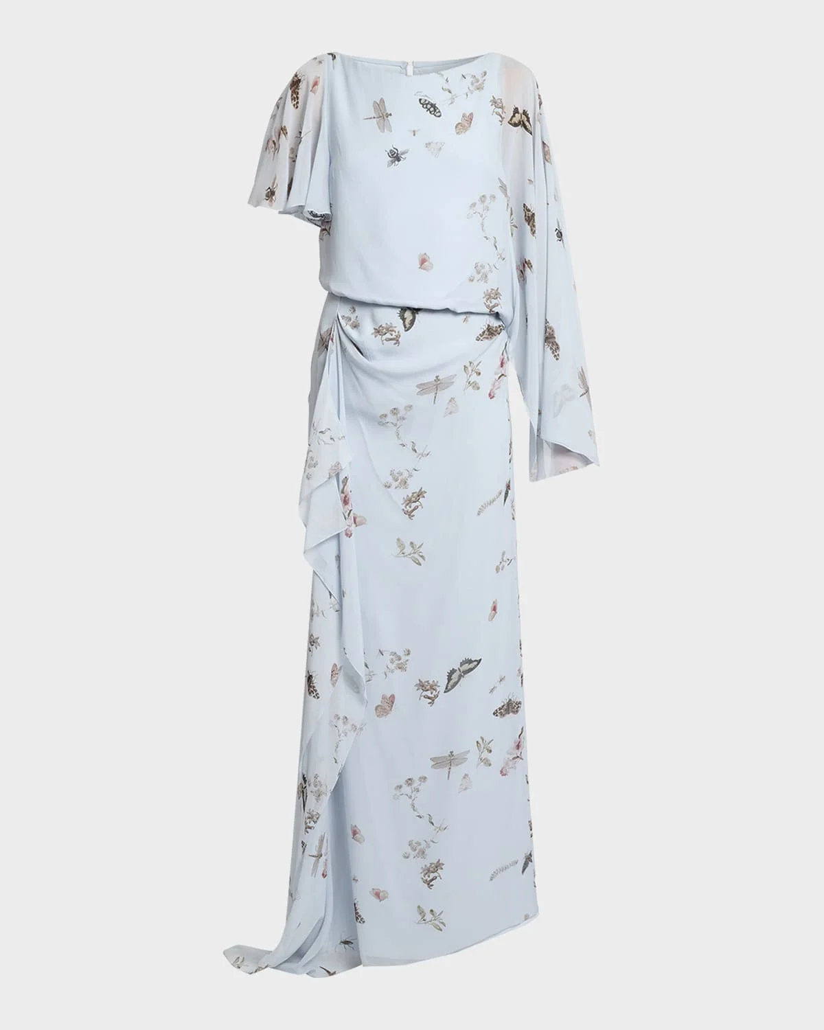 Garden-Print Draped Chiffon Gown - 1