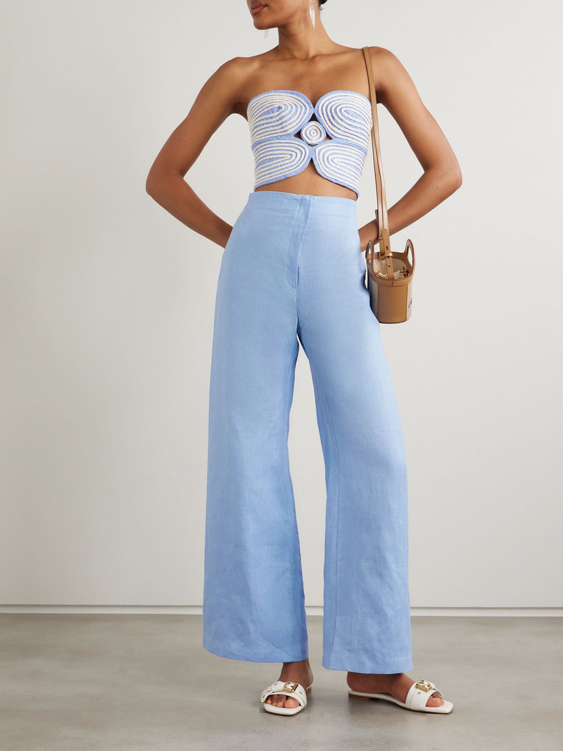 ANDRES OTALORA Baia cutout embroidered linen bustier top Blue outlook