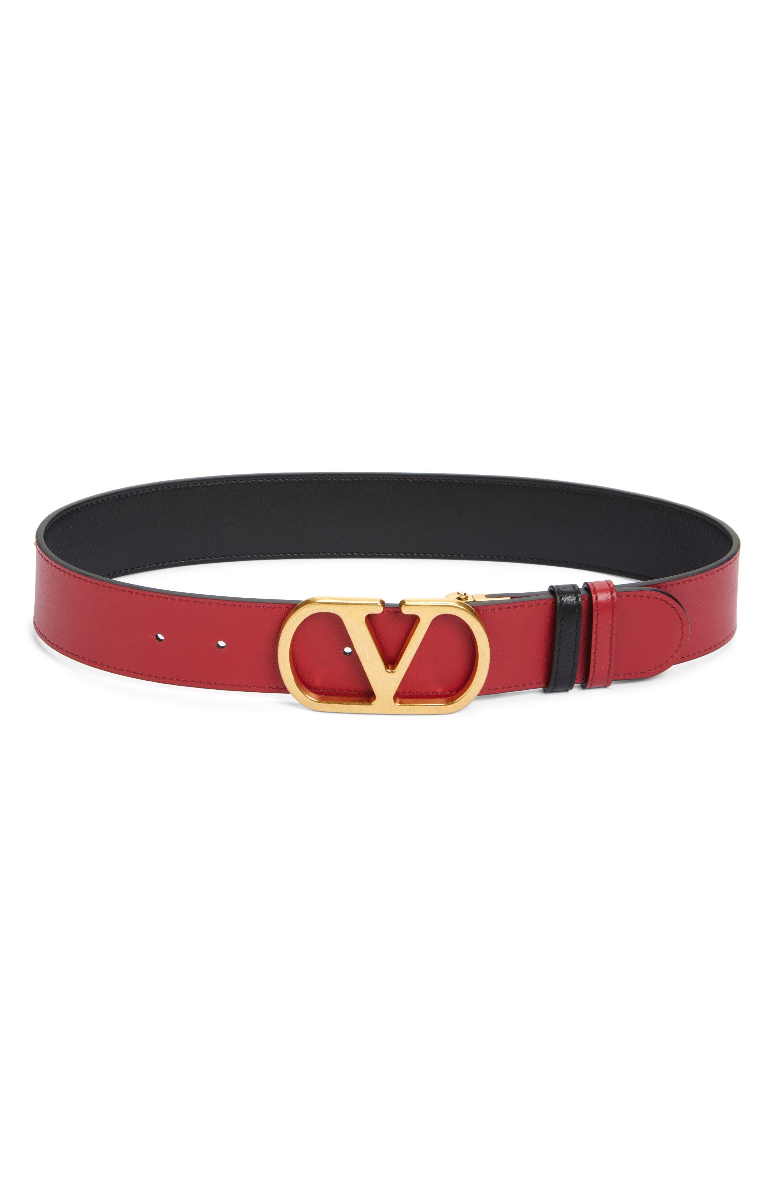 Valentino Garavani VLOGO Signature Reversible Leather Belt in Nero/Rosso V at Nordstrom - 3