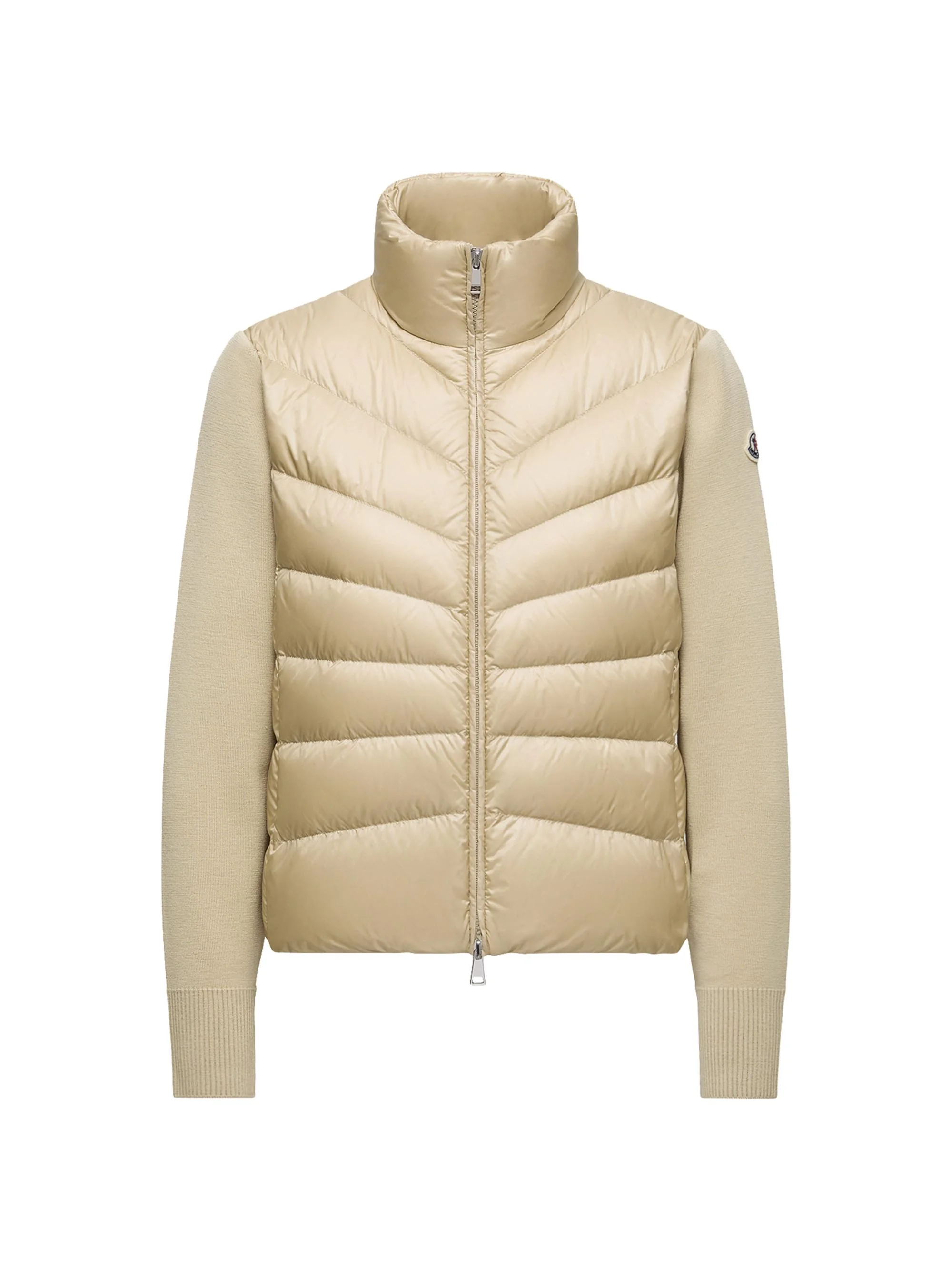 Women's Zip Front Down Knit Cardigan - Beige - 1