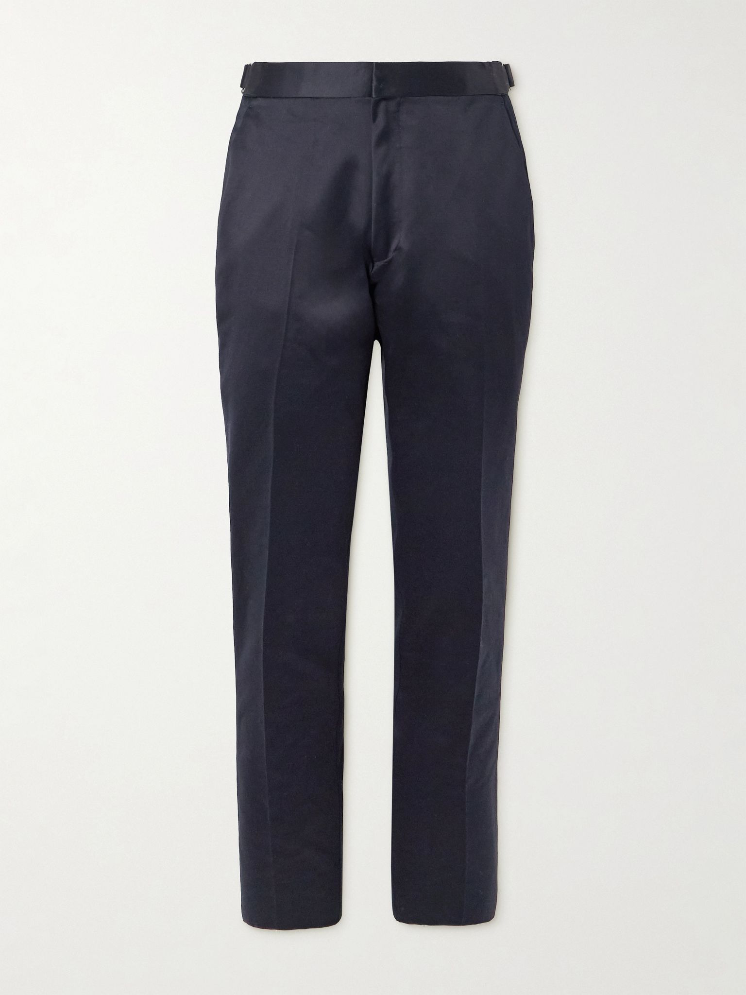 Dyllan Straight-Leg Cotton-Satin Trousers Navy - 1