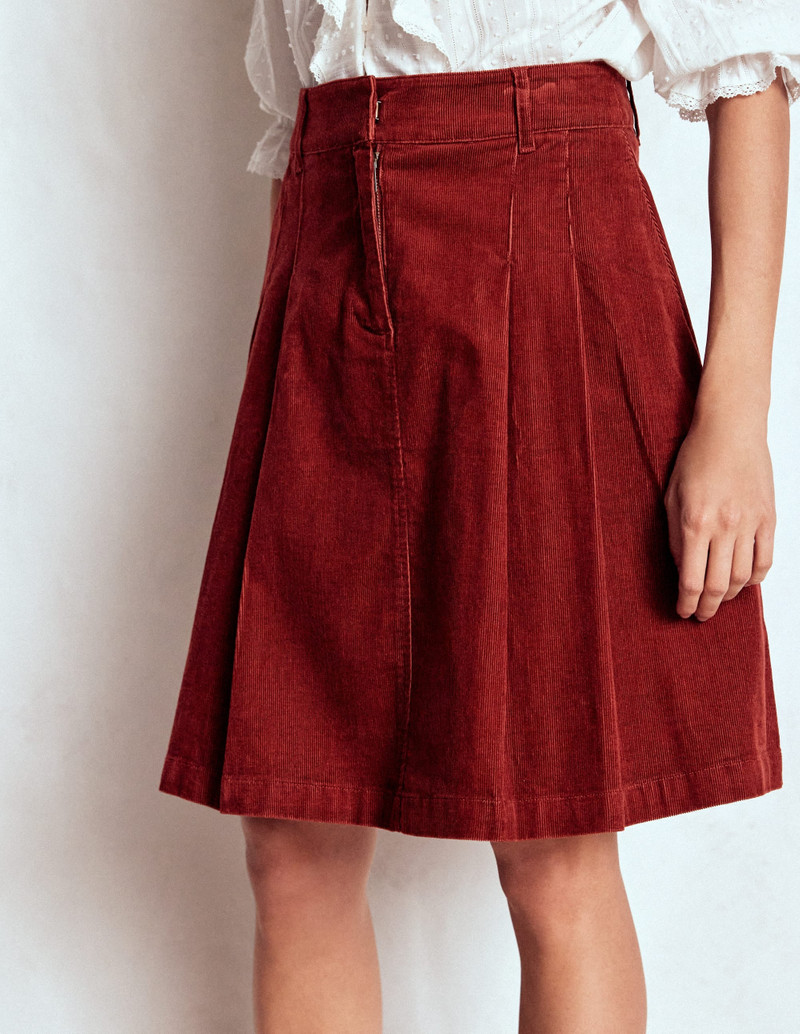 Pleated Cord Skirt-Fired Brick 5