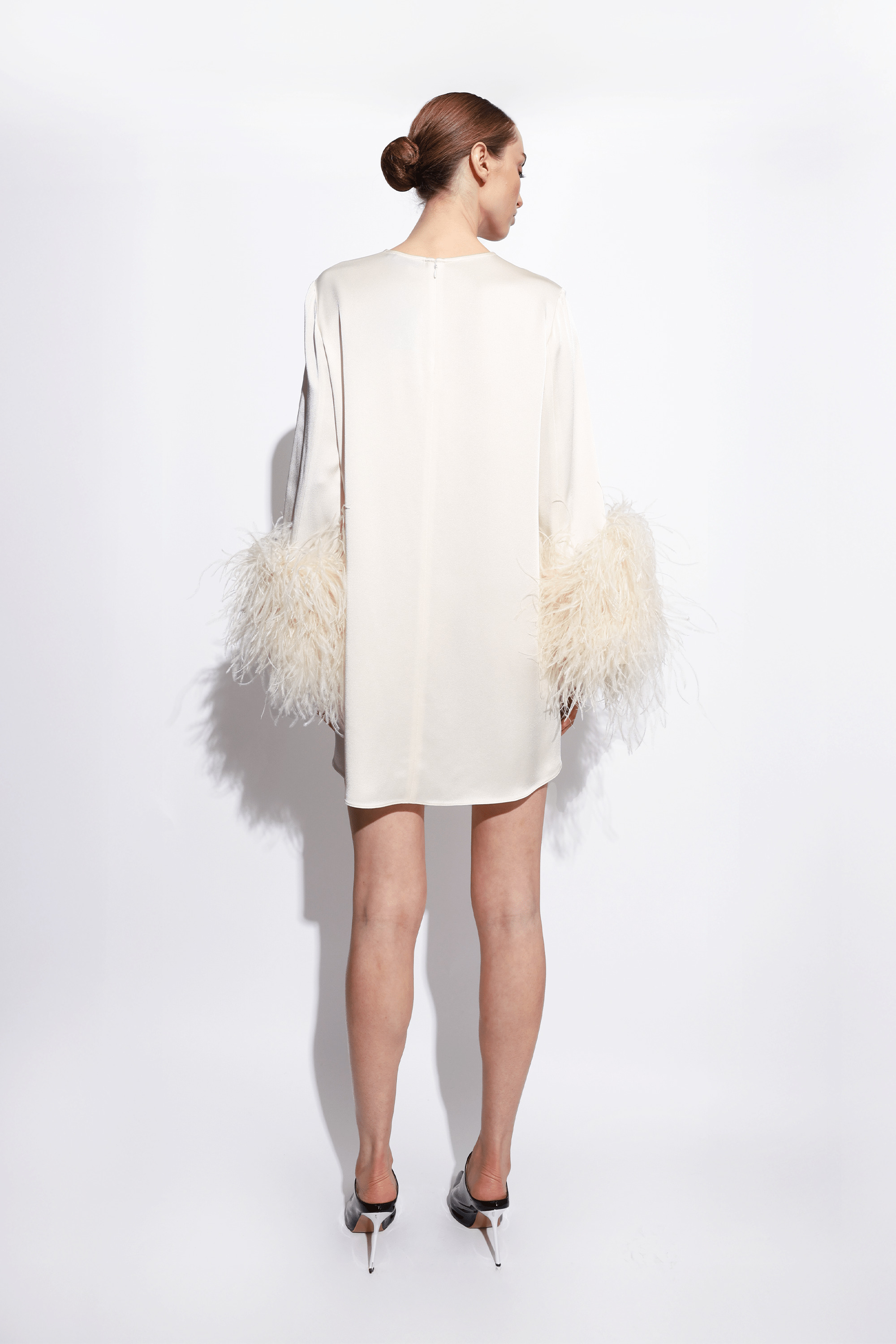 Satin Dress With Feathers - 3