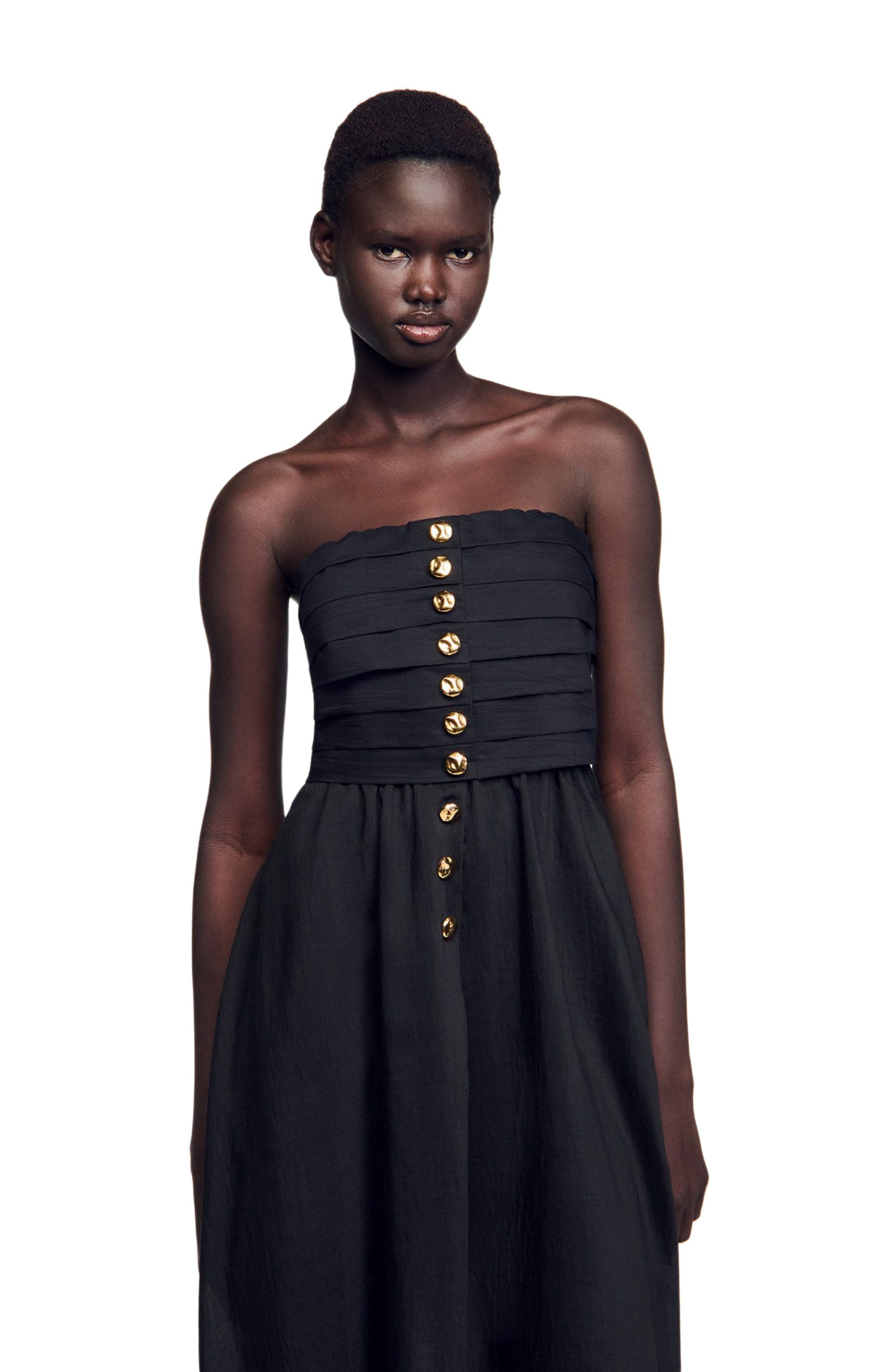 SANDRO Long bustier dress in Black at Nordstrom - 3