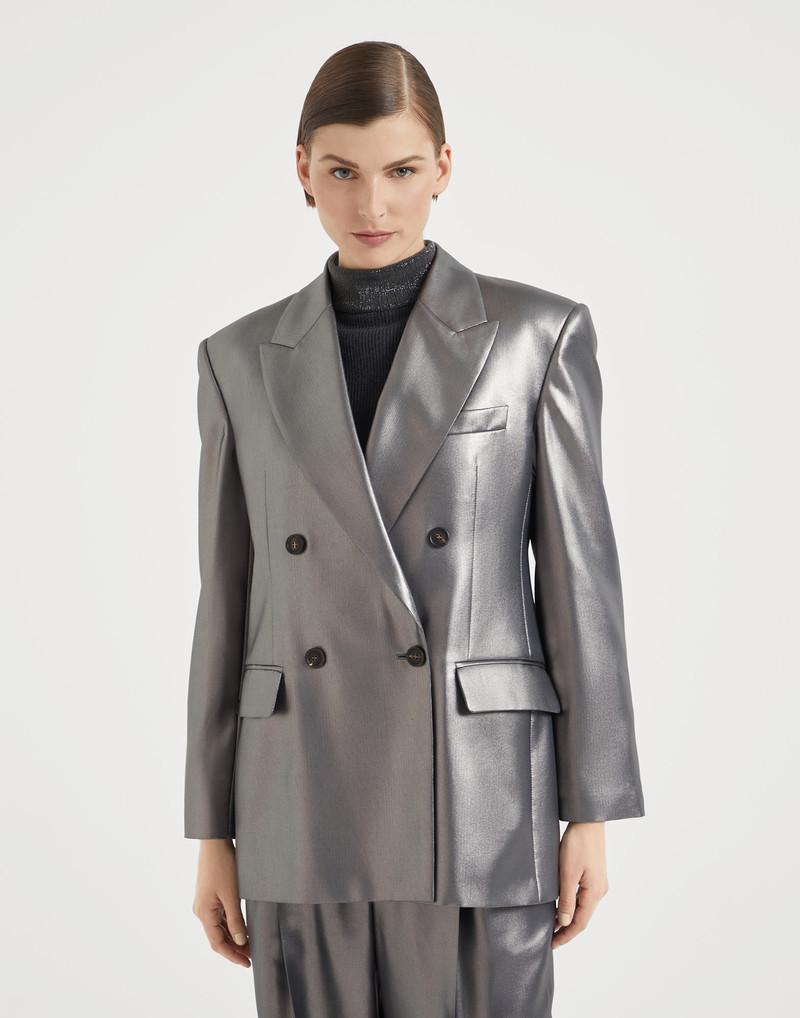 Lamé silk twill blazer with monili 1
