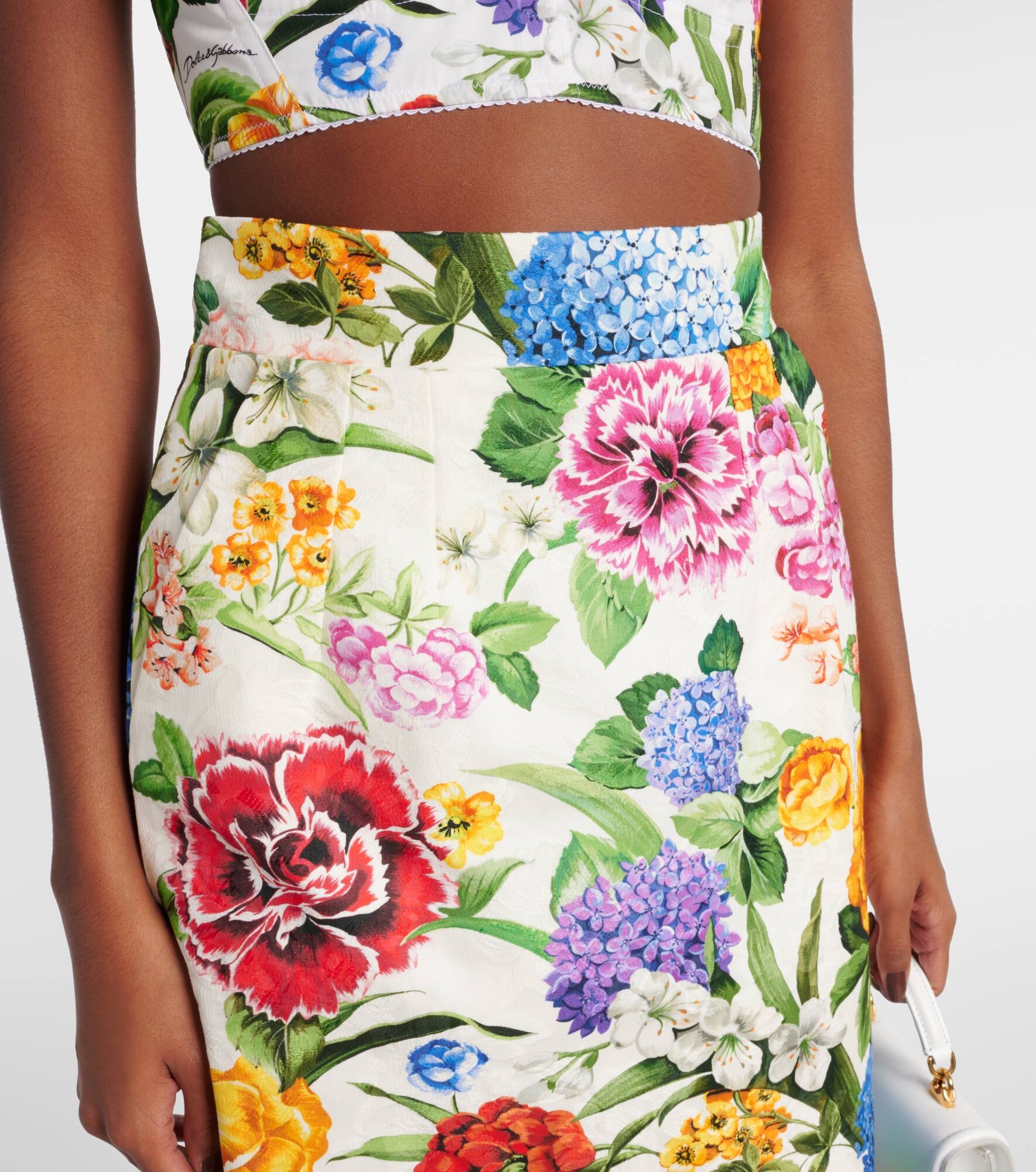 Floral cotton brocade pencil skirt - 4