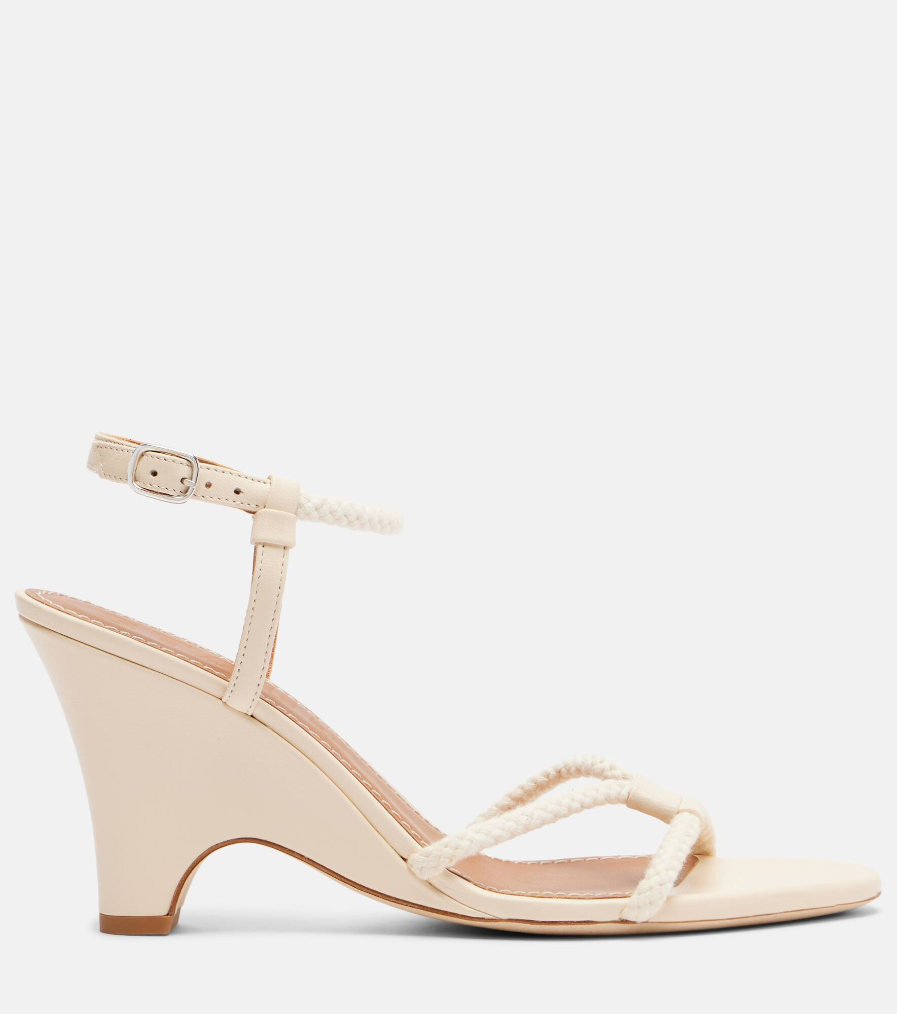 Eden rope-trimmed leather wedge sandals - 4