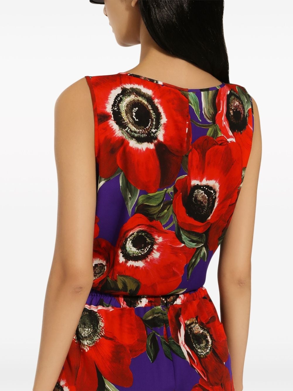 poppy-print round-neck tank top - 4