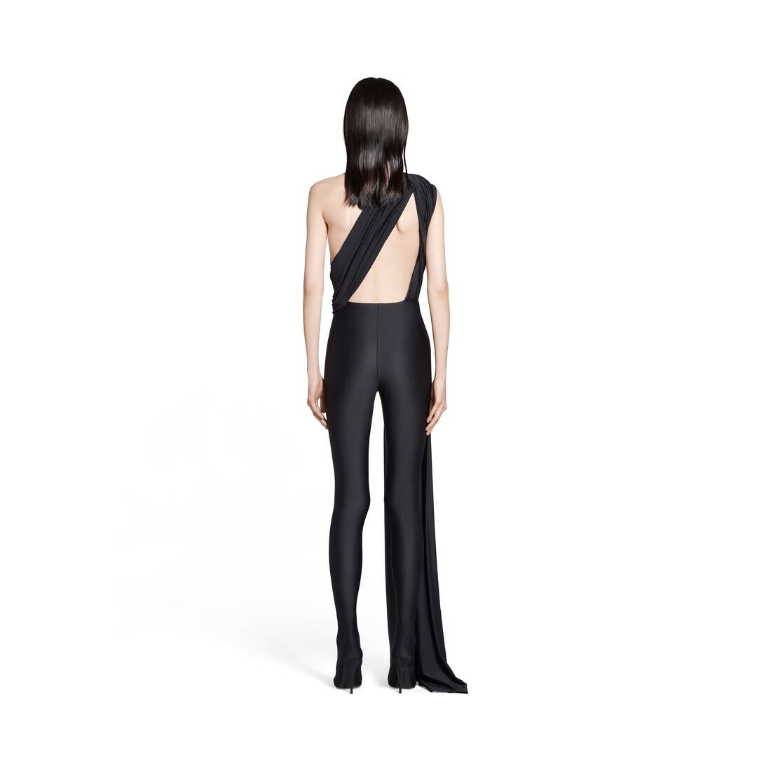 Women's Draped Pantabodysuit in Black - 4