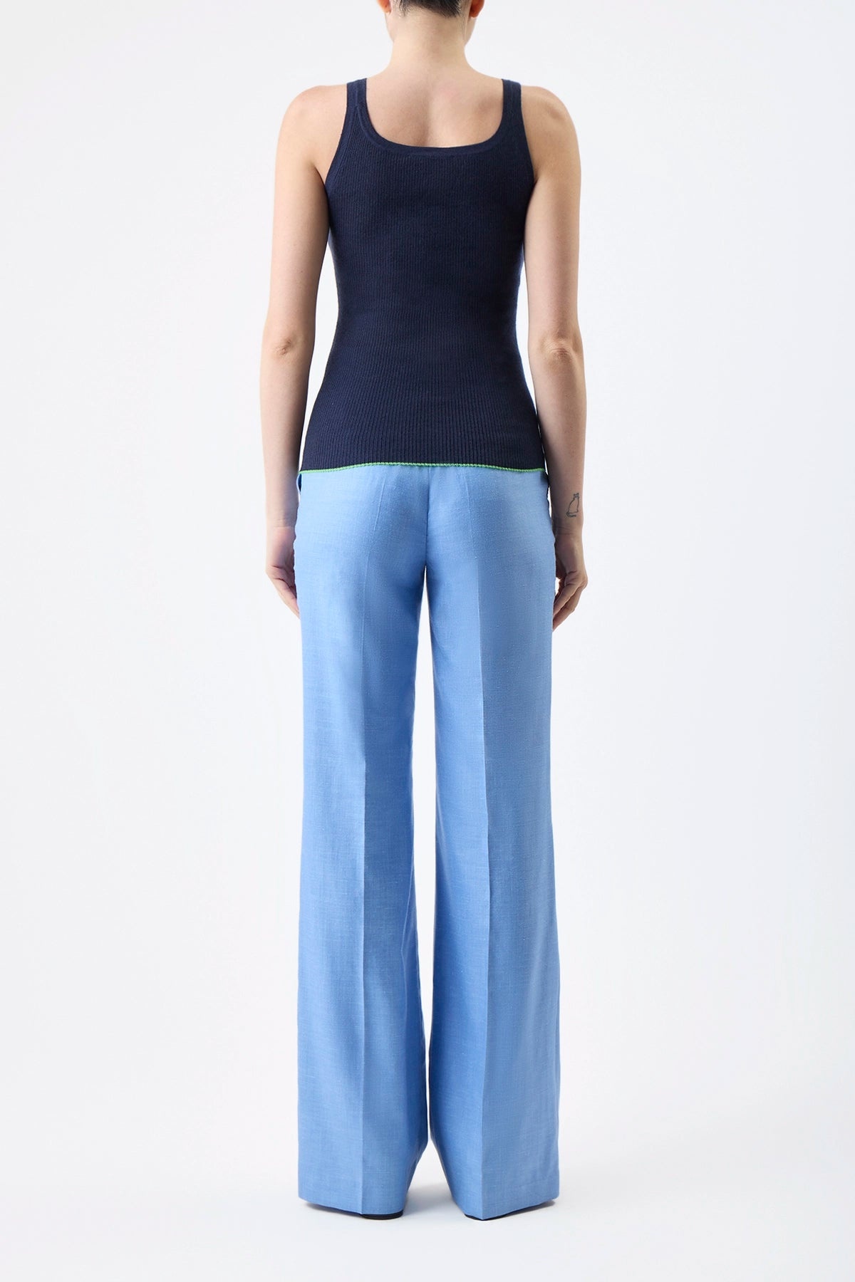 Vesta Pant in Light Blue Silk Wool with Linen - 5