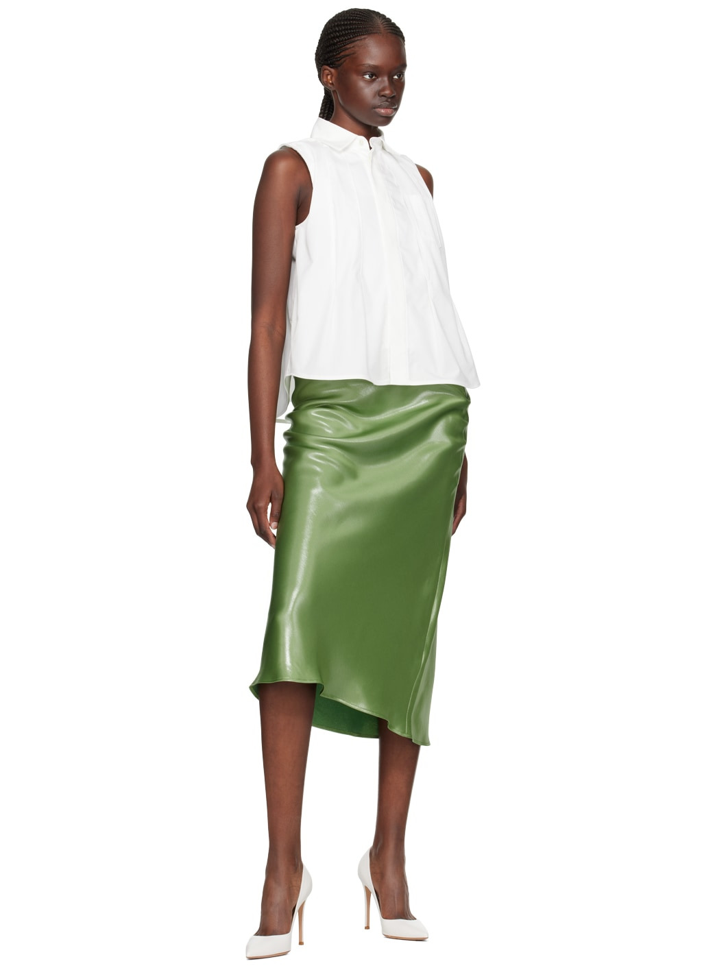 Green Metallic Midi Skirt - 4