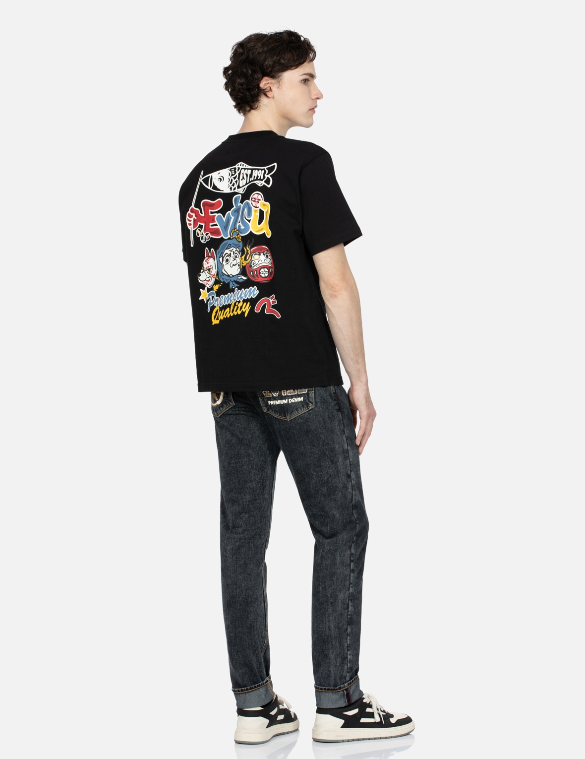 FAIR ISLE PATTERN KAMON AND LOGO PRINT CARROT FIT JEANS #2017 - 3