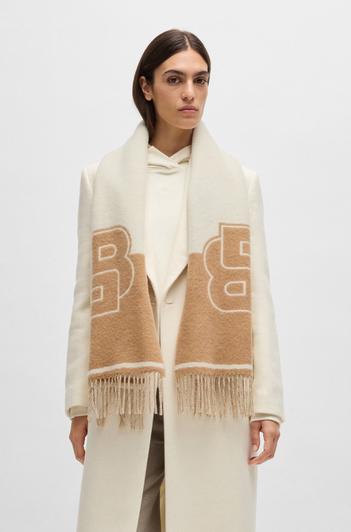 WOOL SCARF WITH DOUBLE B MONOGRAM - 2