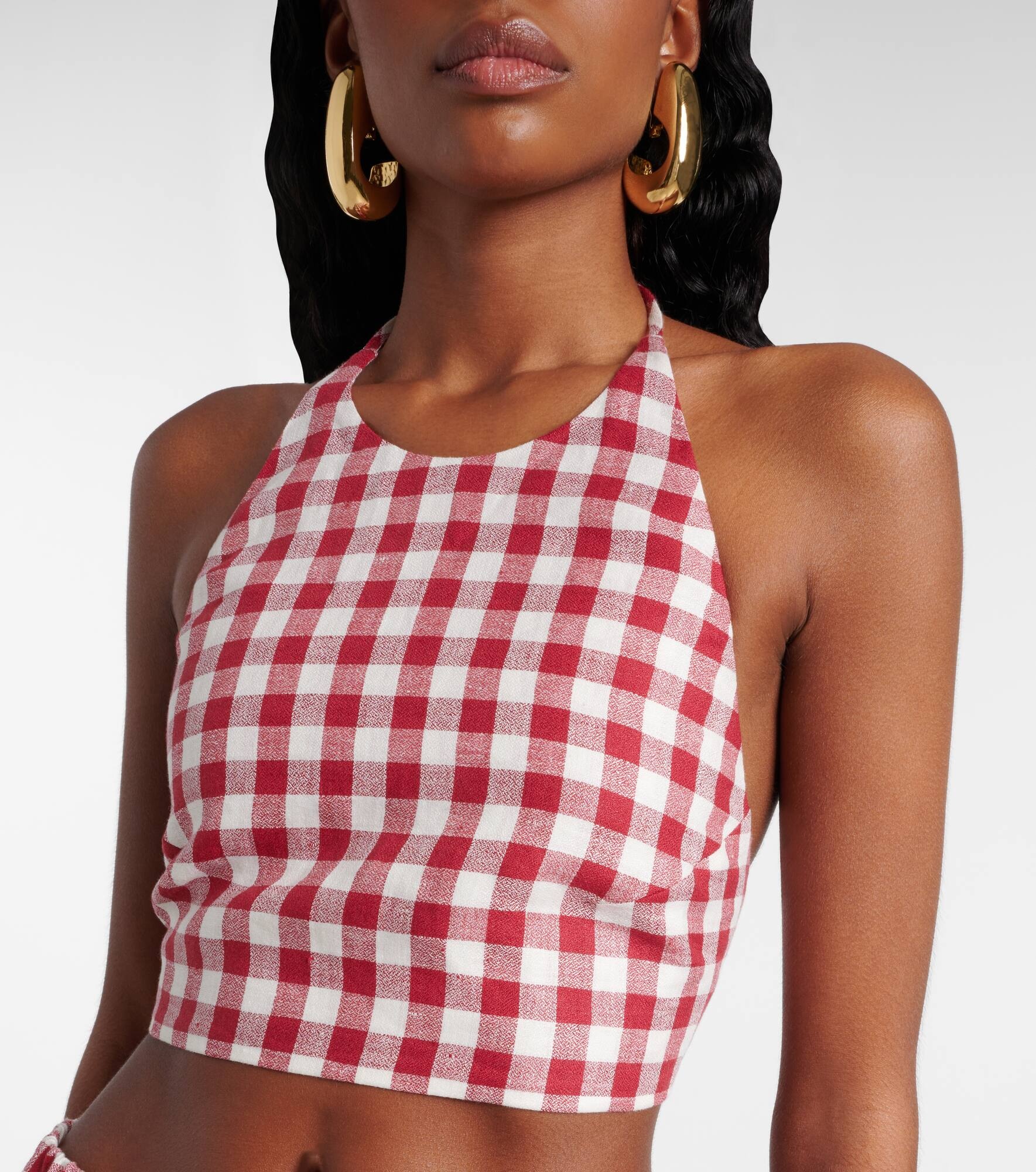 Marseille gingham linen crop top - 4