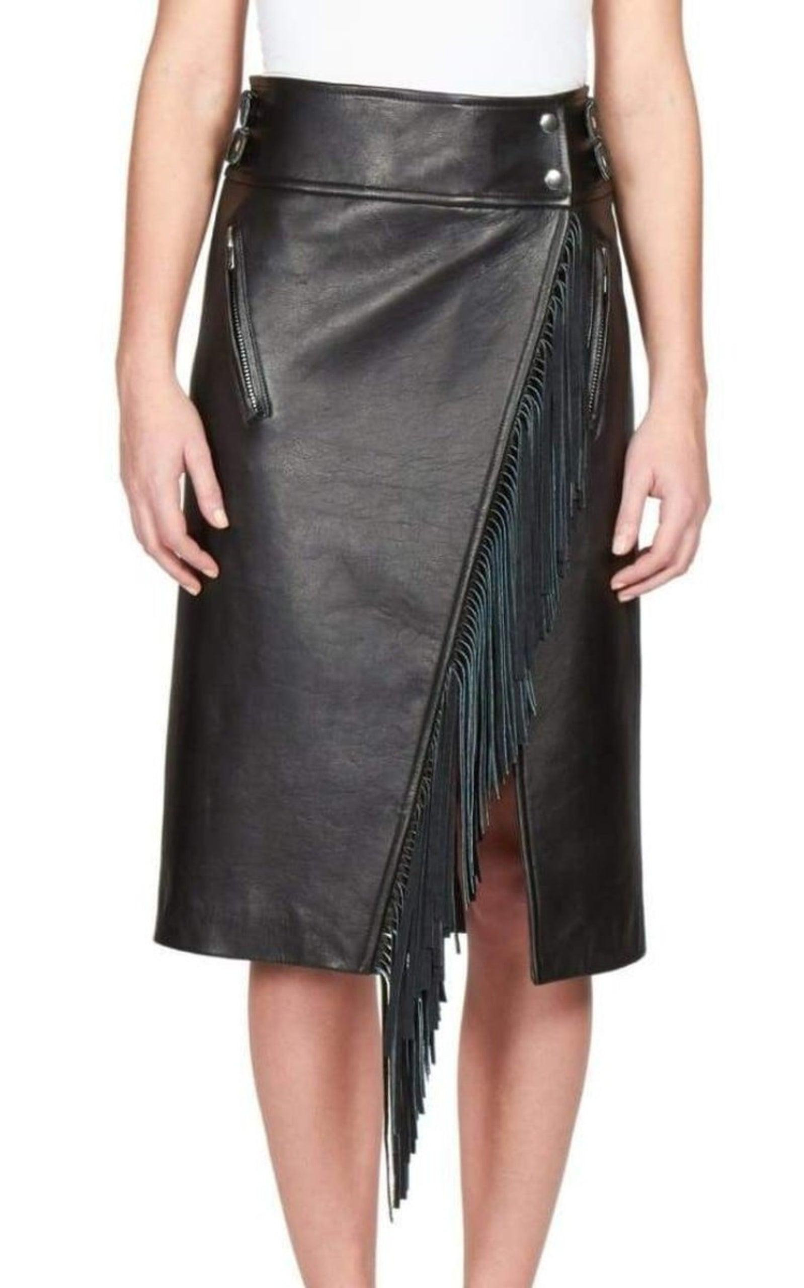 Leather Fringe Moto Skirt - 2