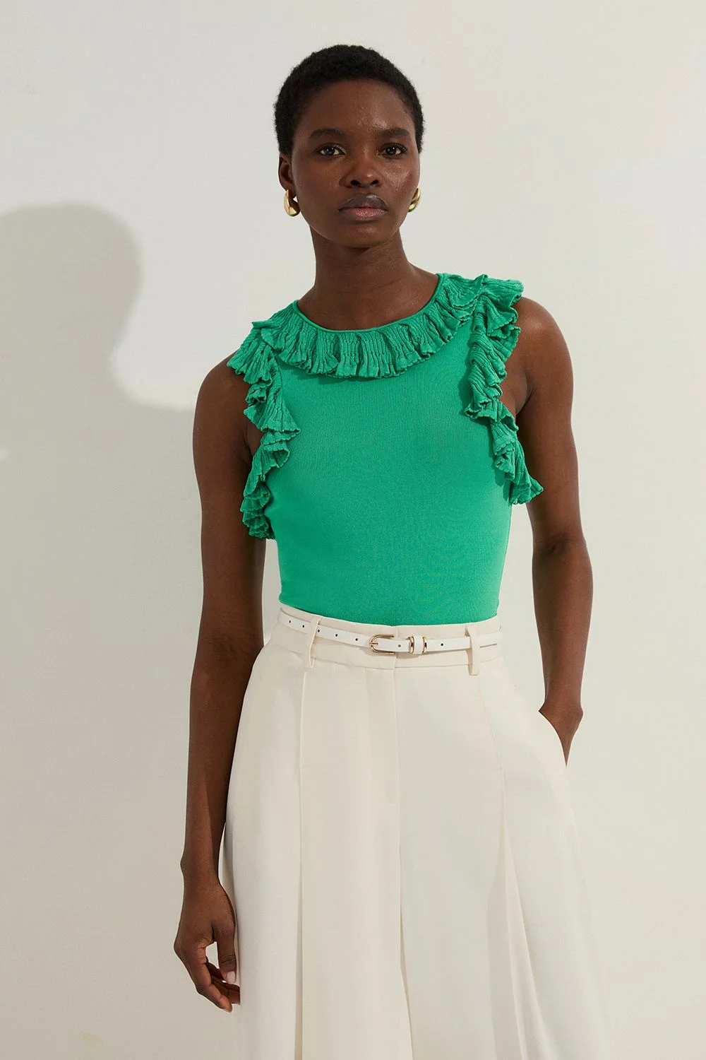 Ruffle Trim Knitted Top - 1