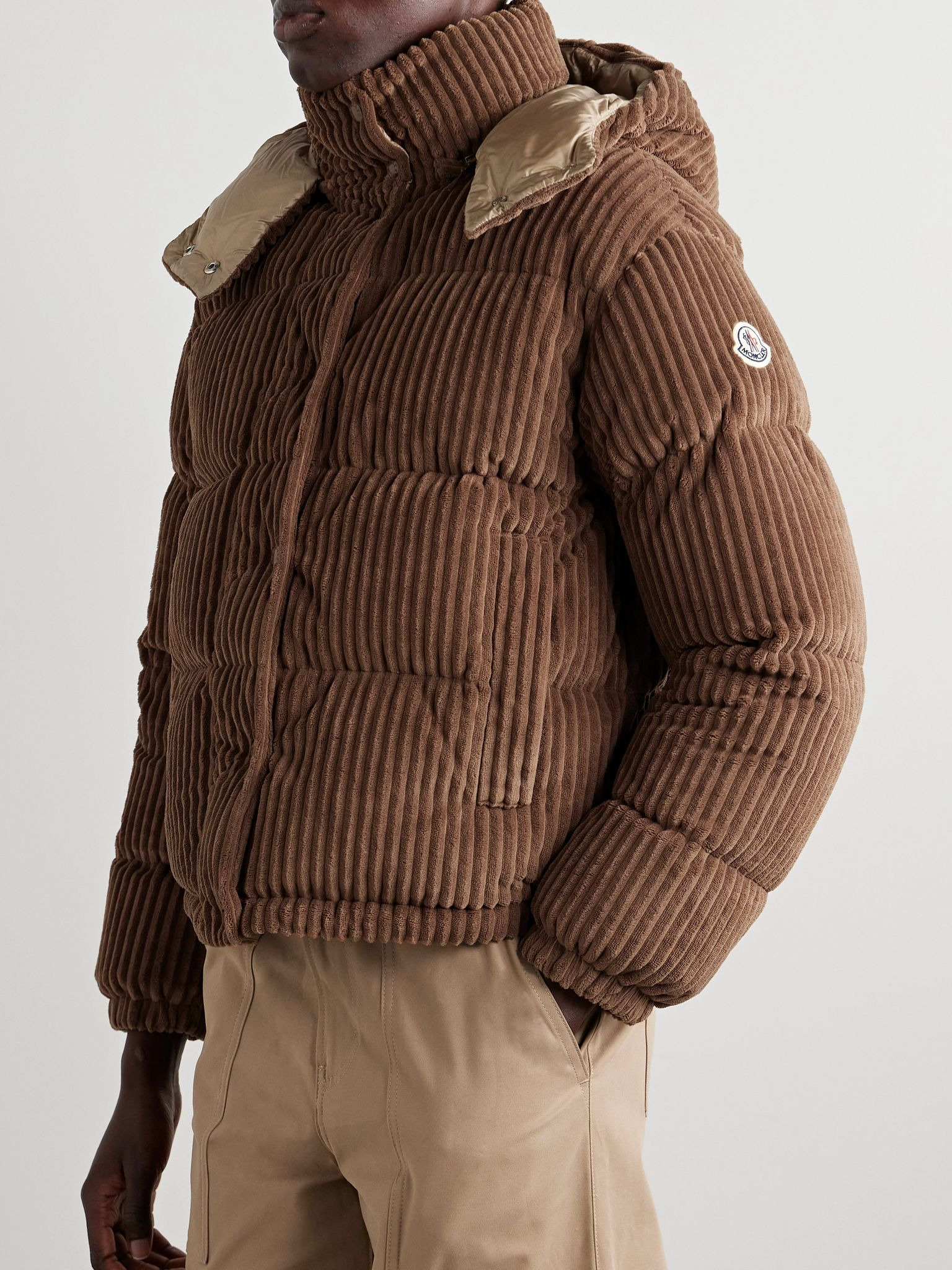 Daos hooded padded quilted corduroy down jacket Brown - 3