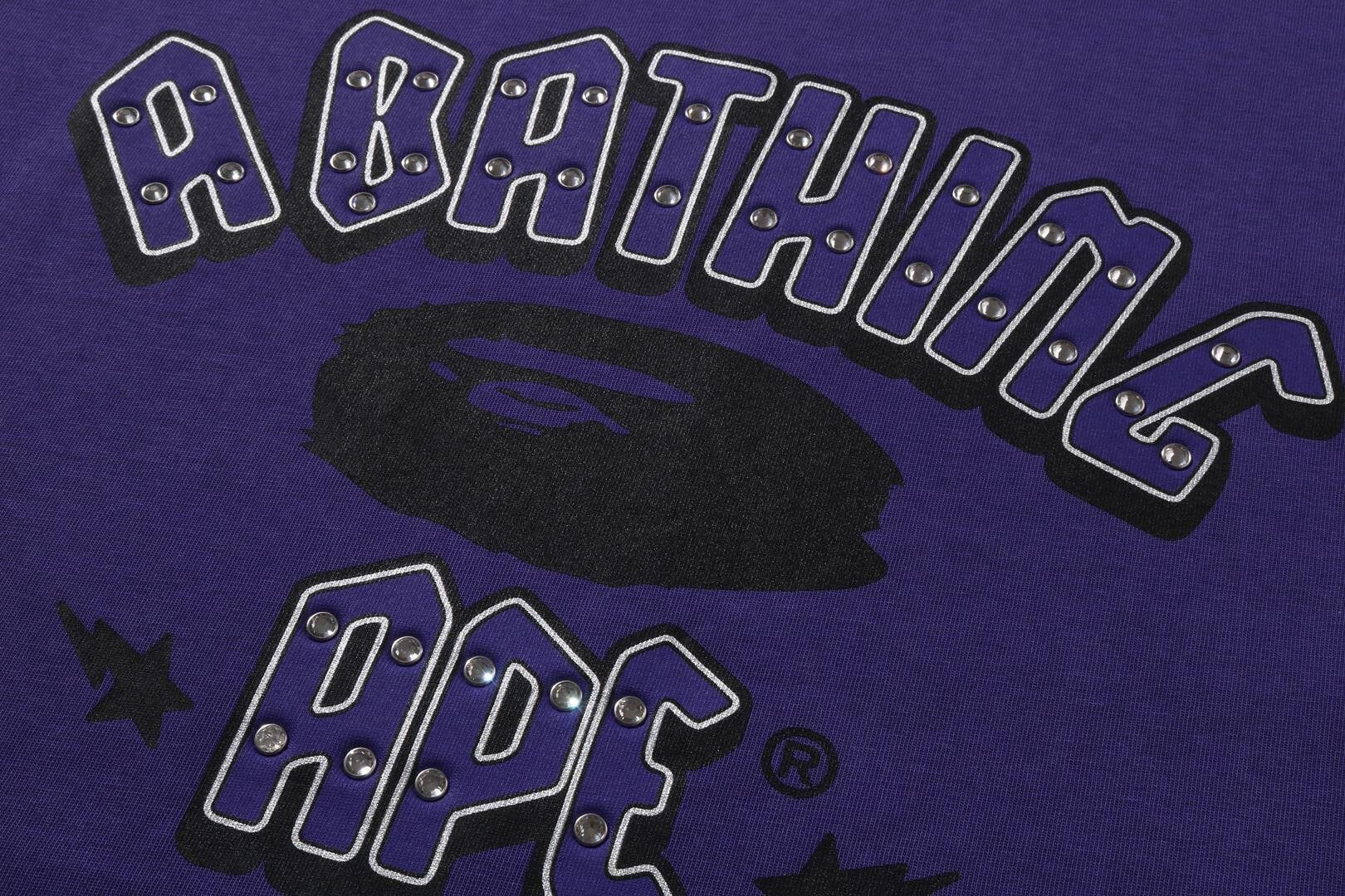BAPE Garment Dye Rhinestone Logo Relaxed Fit Tee 'Purple' - 3