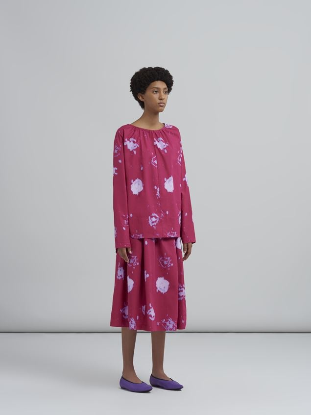 FADED ROSES PRINT POPLIN SHIRT WITH LACES - 5