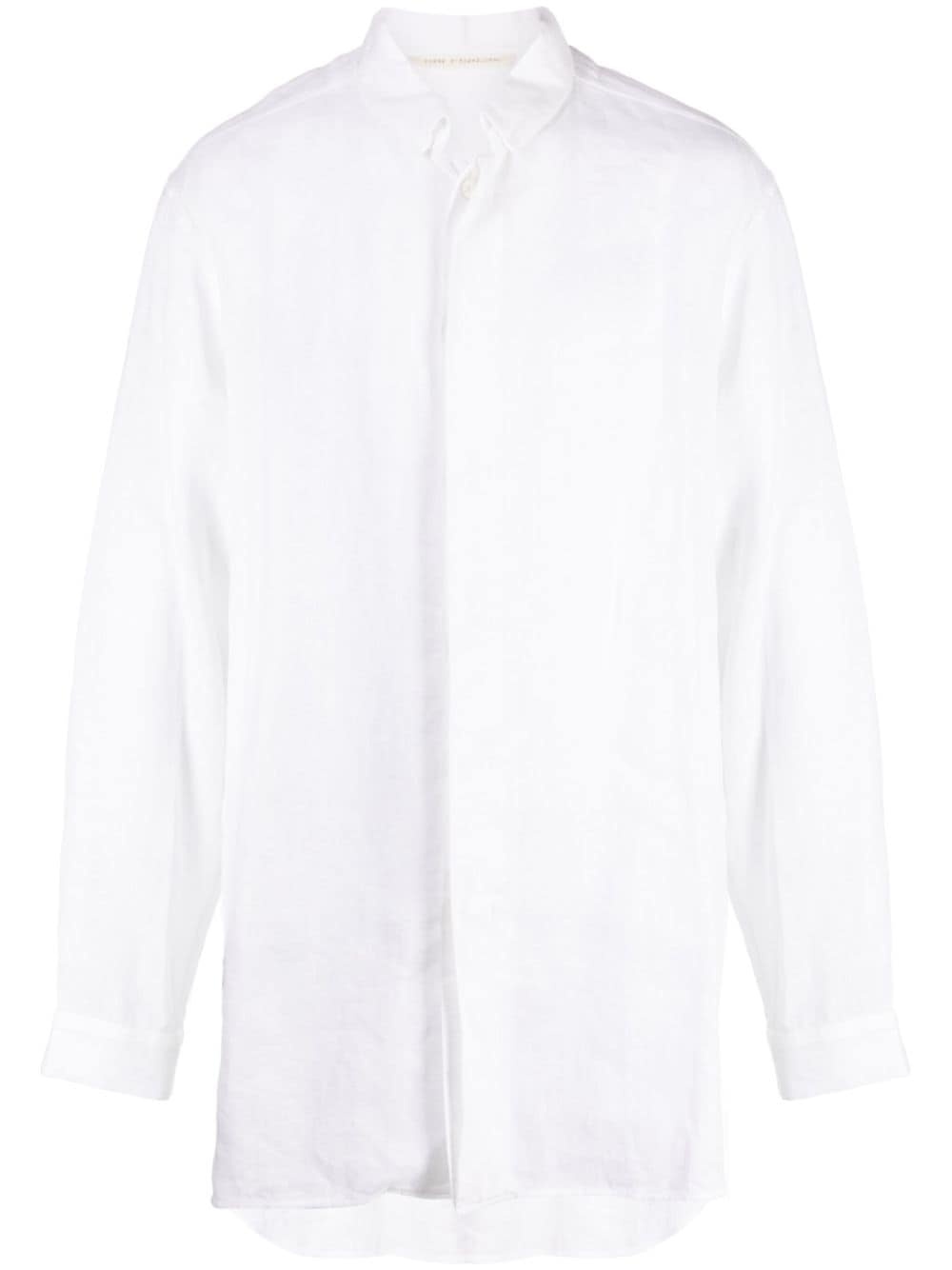 spread-collar linen shirt - 1
