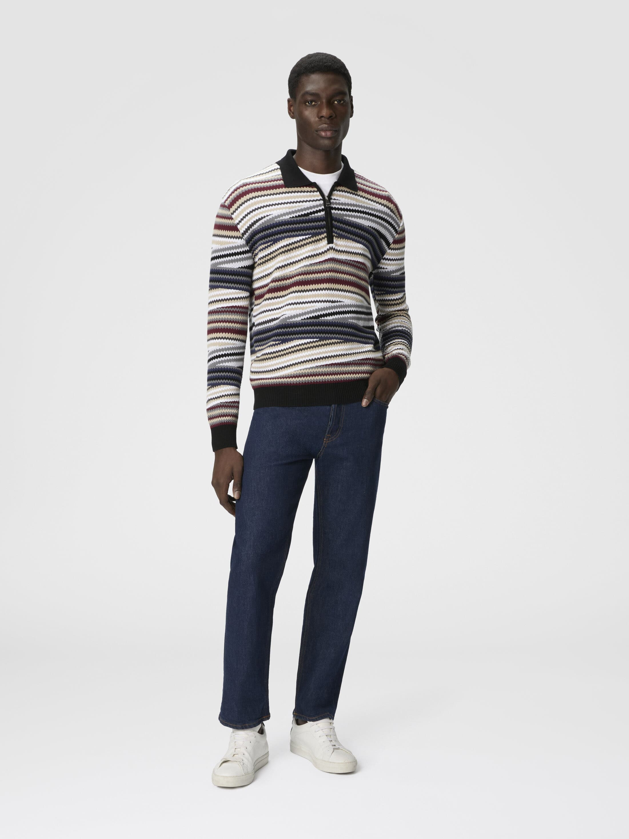Missoni Long Sleeve Polo With Zip And Striped Zigzag Pattern in Multicoloured at Nordstrom - 2