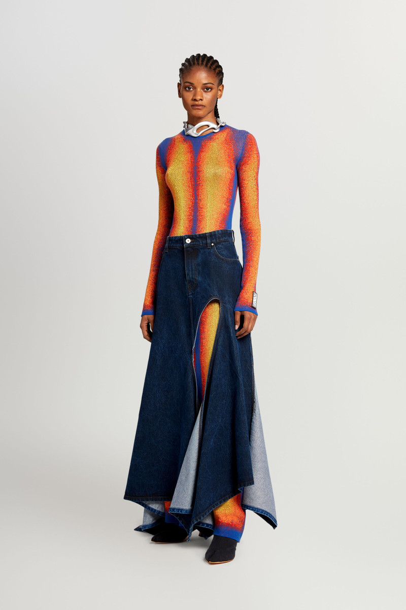 Multi Cut 아웃 Denim Maxi 스커트 5