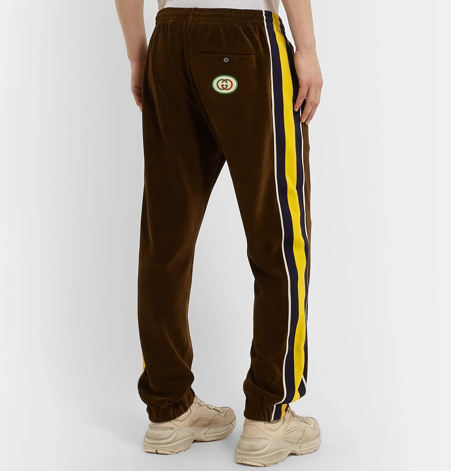 Tapered Webbing-Trimmed Velvet Track Pants - 7