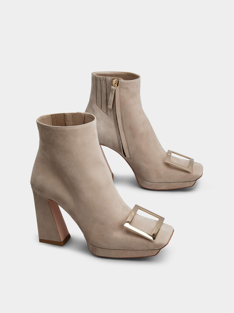 Viv' Square Metal Buckle Platform Ankle Boots in Suede 2