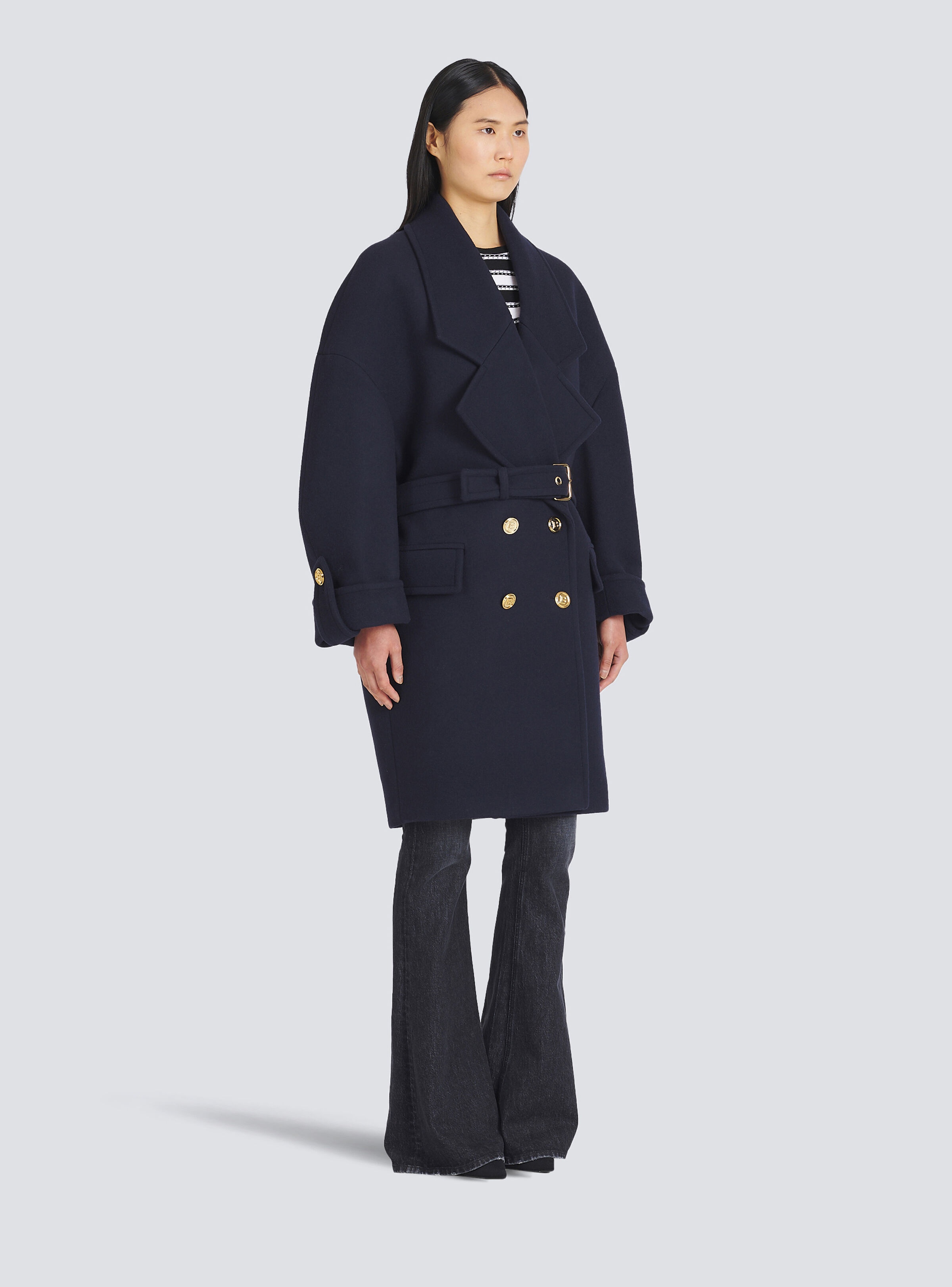 Wool and cashmere pea coat with double-breasted gold-tone buttoned fastening - 5