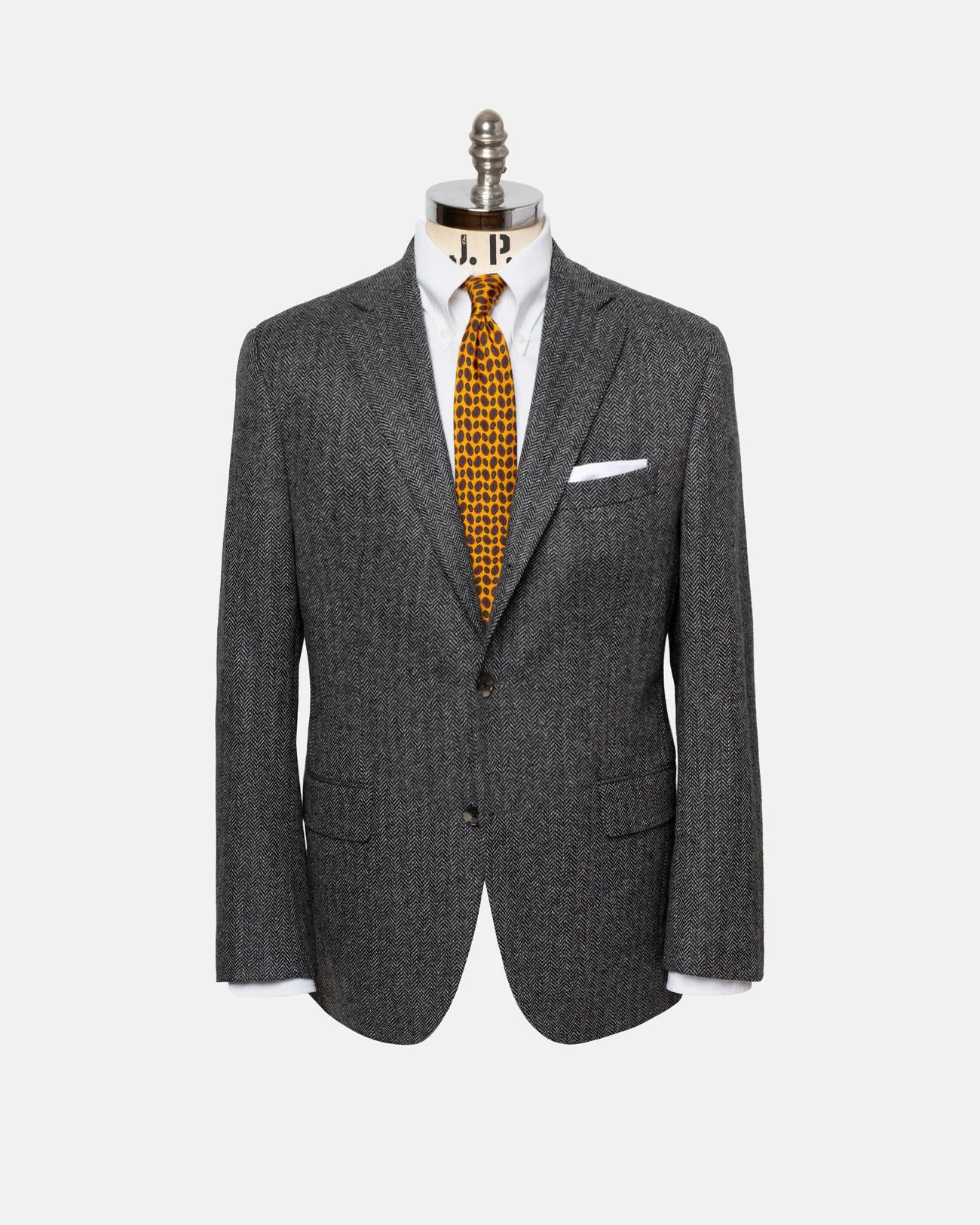 MADE-IN-CANADA GREY HERRINGBONE WOOL/CASHMERE SPORT COAT - 1