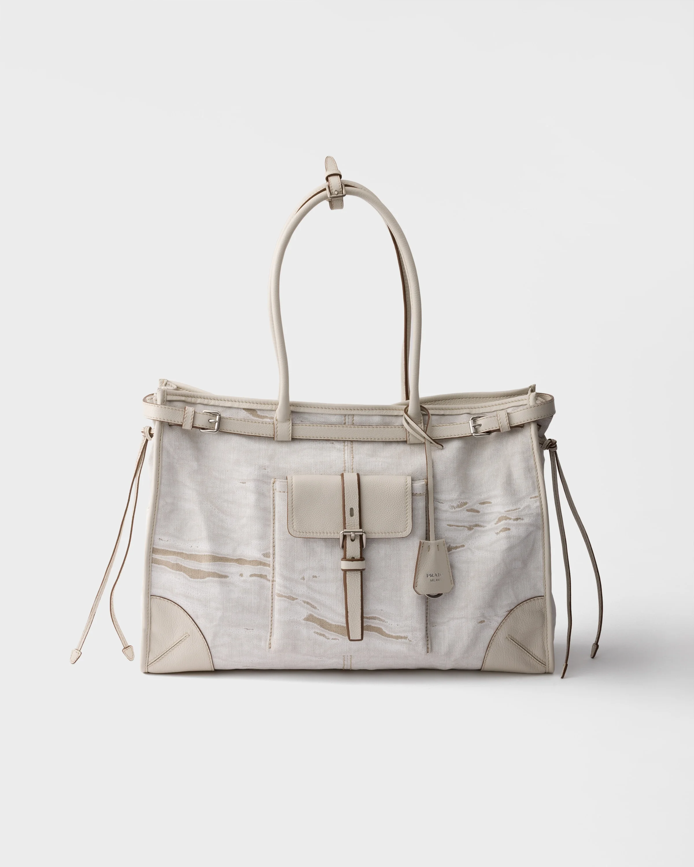 Prada Bonnie printed linen and leather tote bag - 1