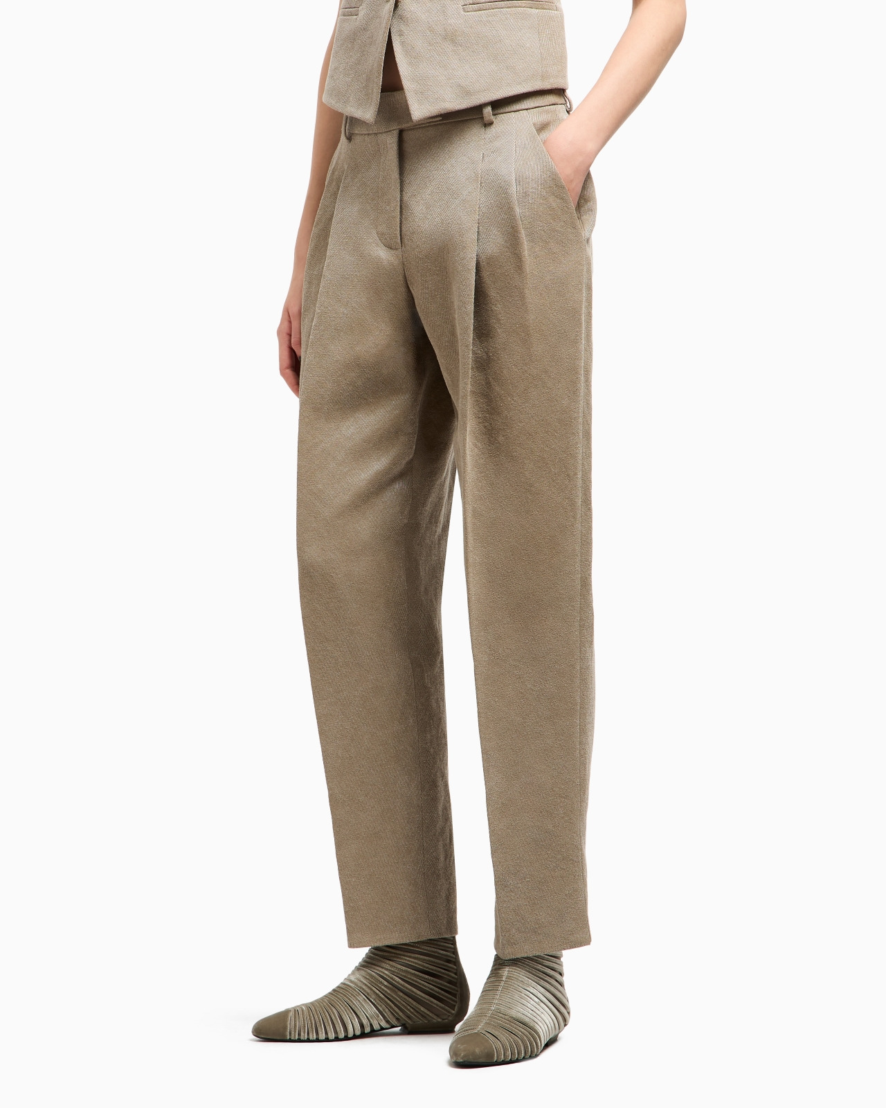 HEMP, VISCOSE AND COTTON CAVALRY DOUBLE-PLEAT TROUSERS - 4
