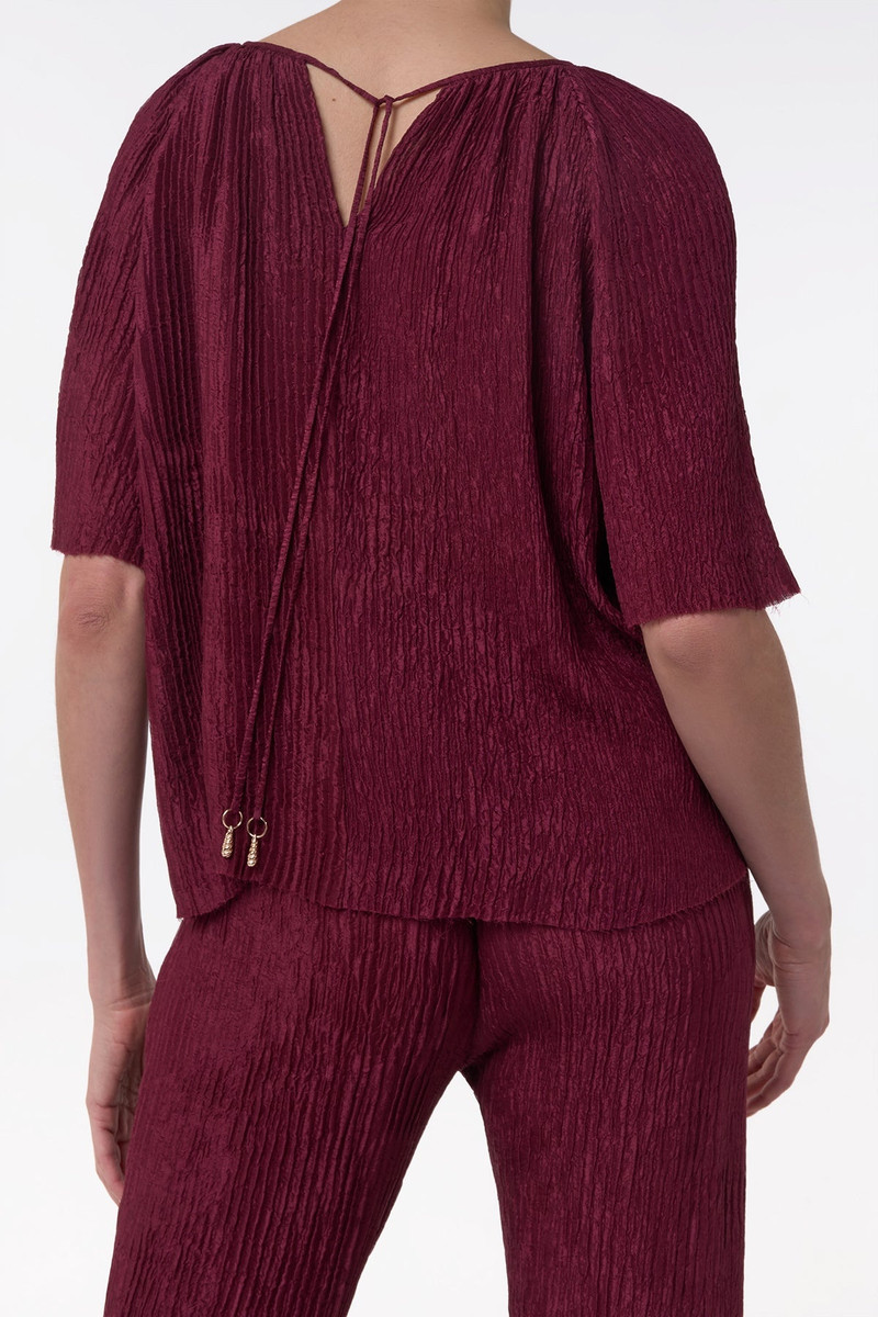 Nula Top in Bordeaux Plisse Silk 6