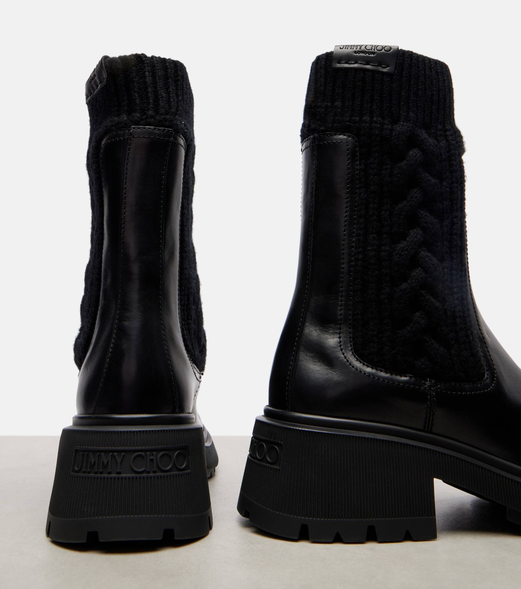 Tamia cable-knit leather ankle boots - 5