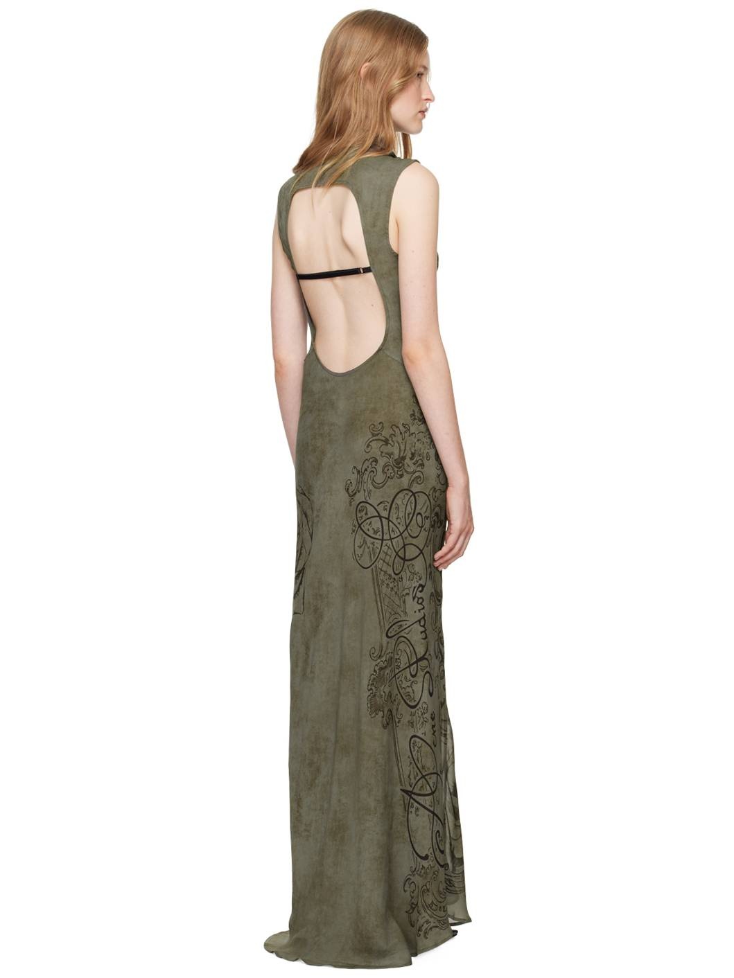 Gray Printed Mesh Maxi Dress - 3