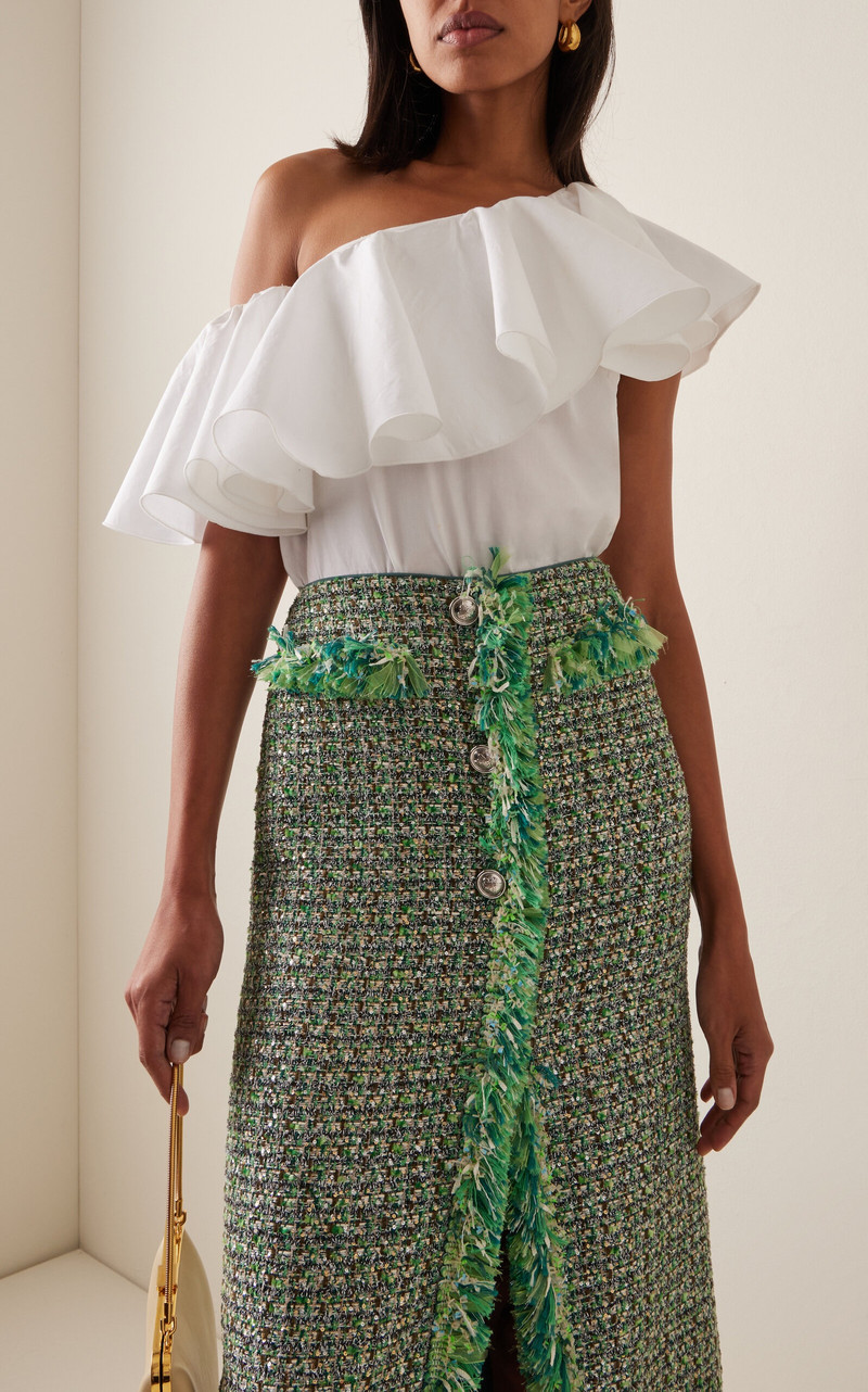 GIAMBATTISTA VALLI Asymmetric Ruffled Cotton Top off-white outlook