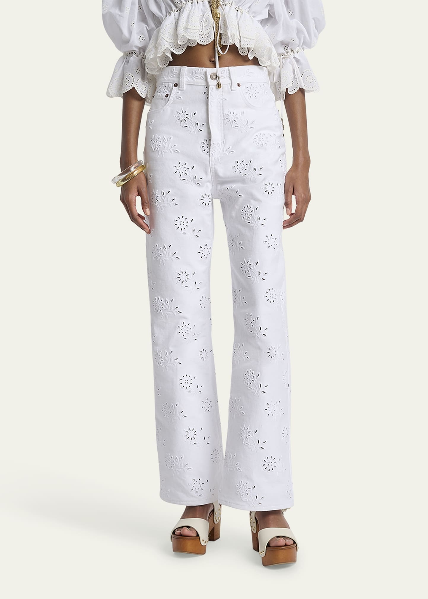 Broderie Anglaise Denim Straight-Leg Jeans - 4