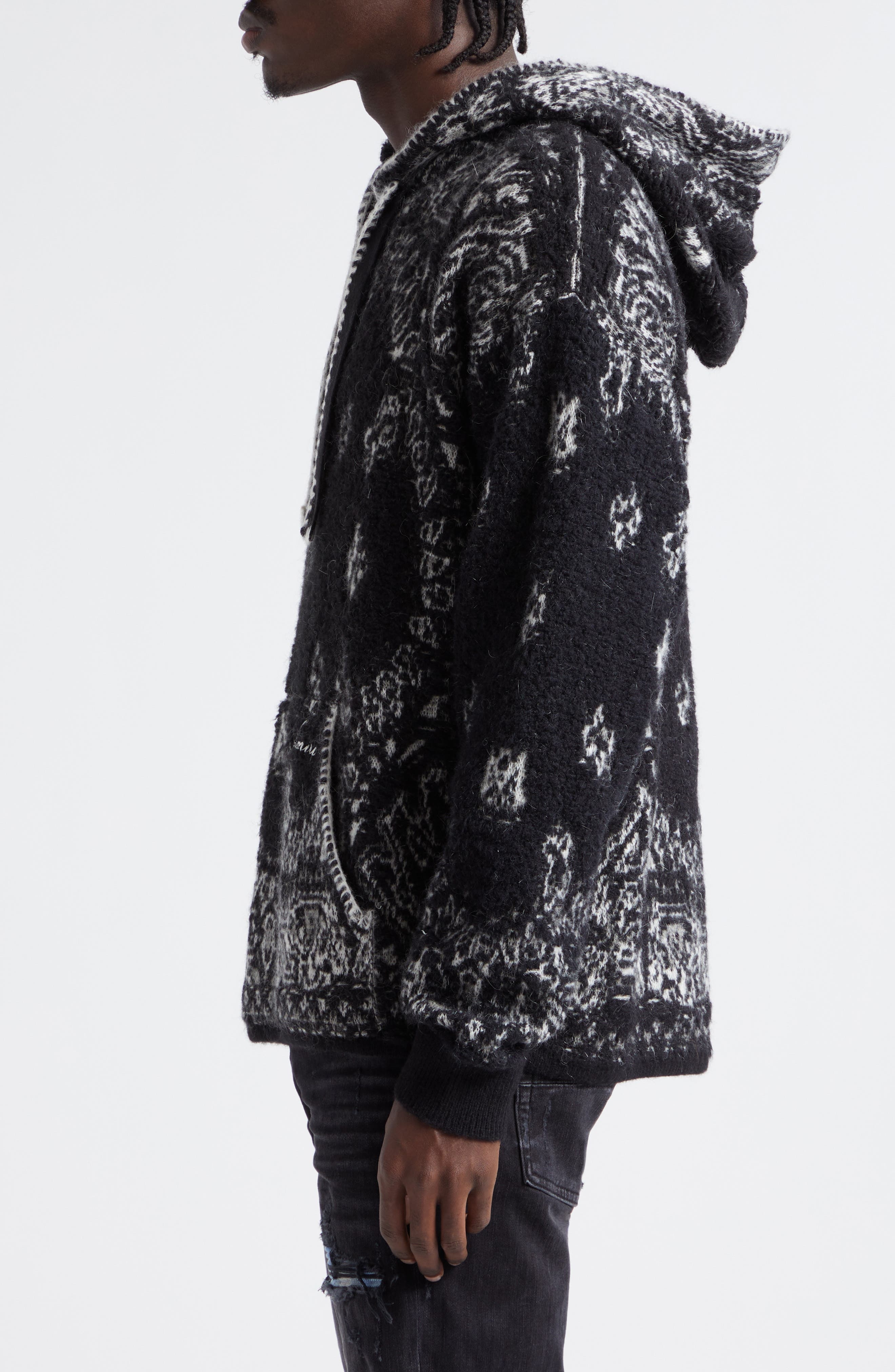 Bandana Jacquard Hooded Alpaca, Mohair & Wool Blend Sweater - 4