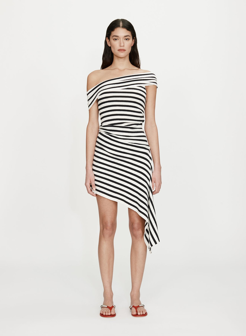 Stripe Knit Extension Drape Mini Dress 1
