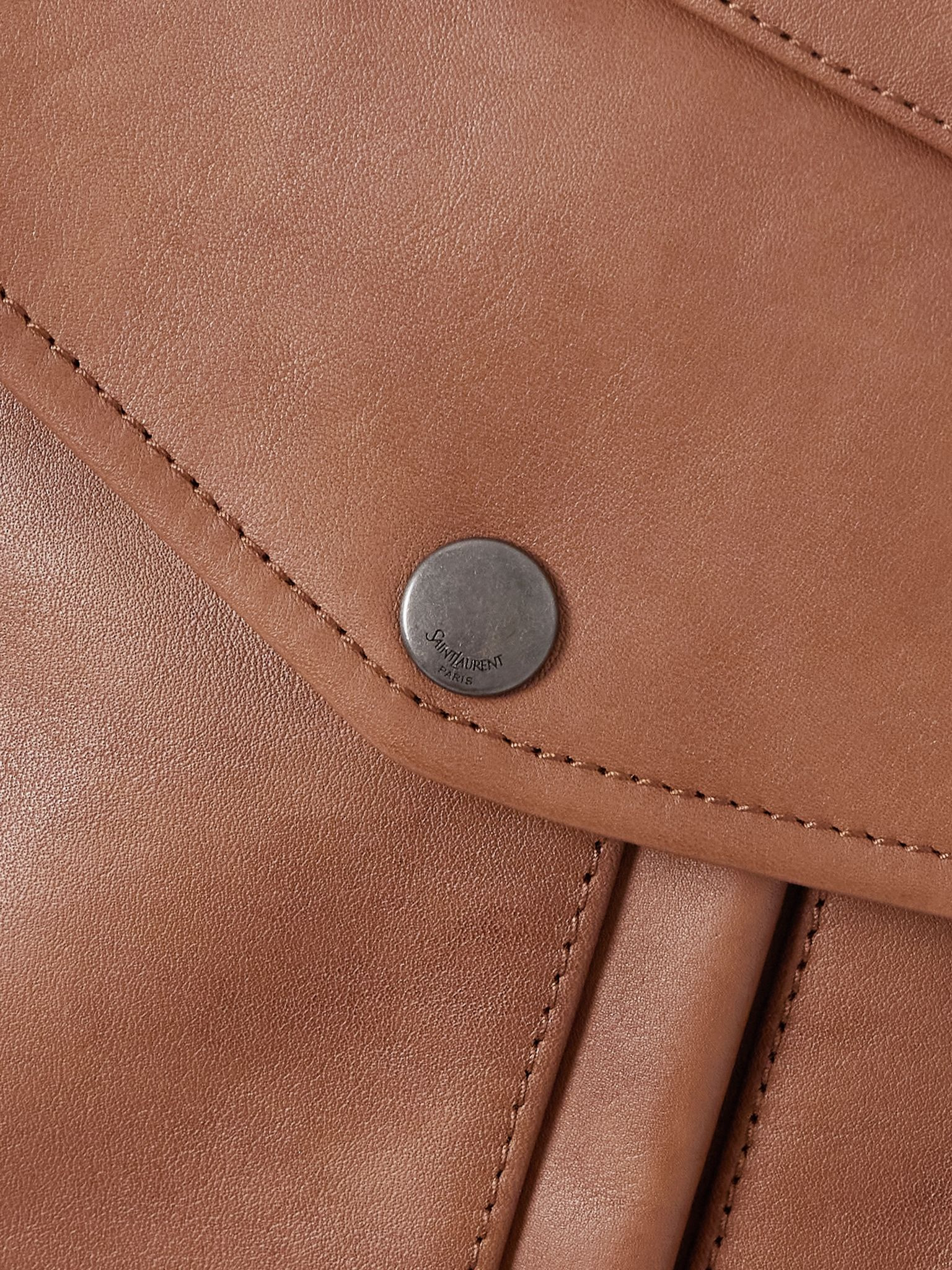 Shearling-trimmed leather jacket Brown - 4