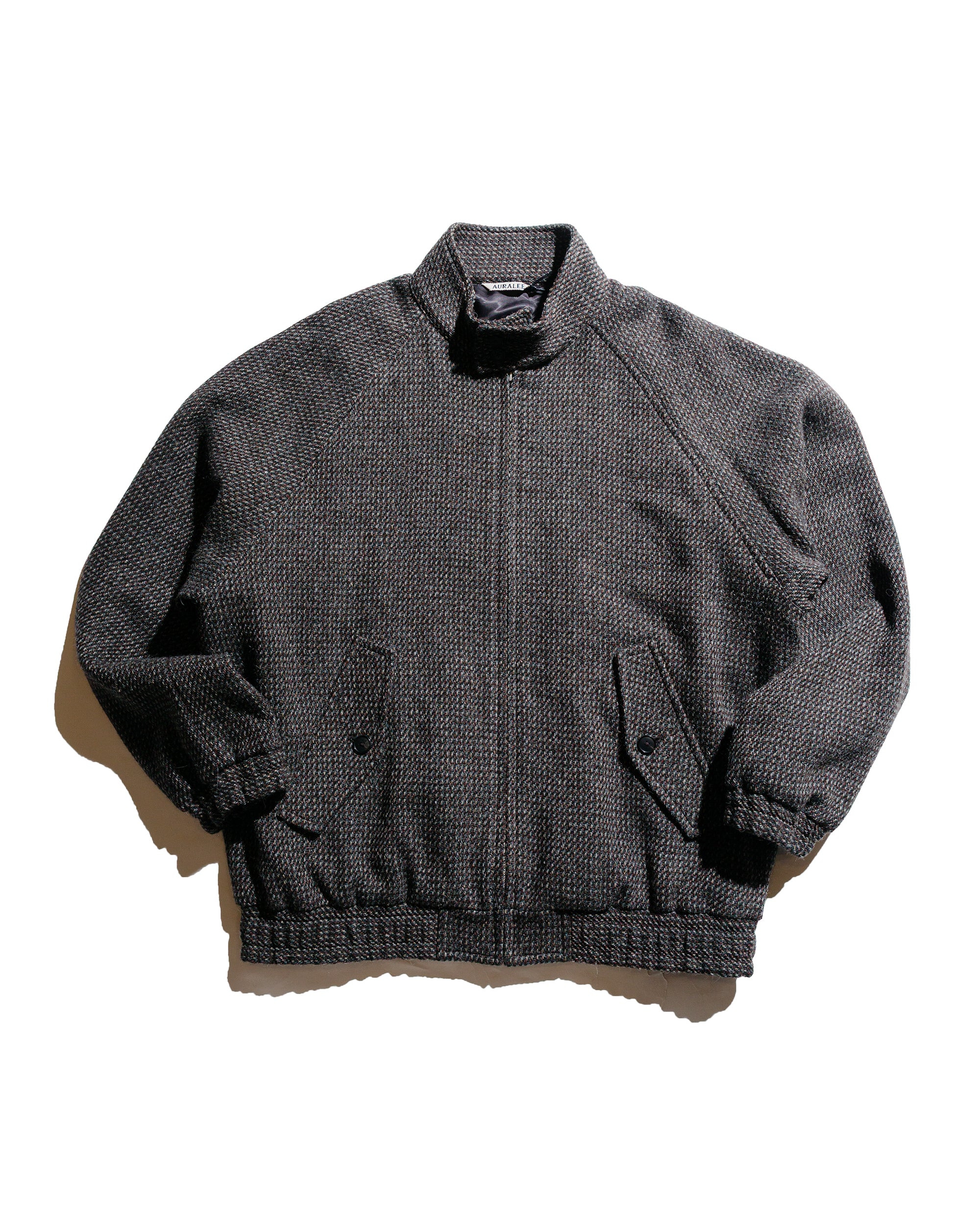 Wool Silk Tweed Zip Blouson Gray Brown Hairline - 1