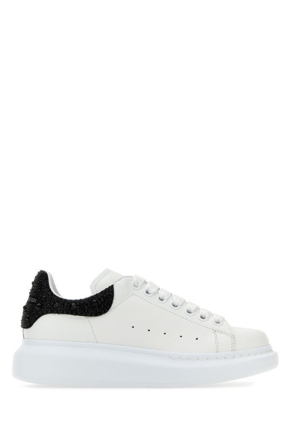 ALEXANDER MCQUEEN White Leather Sneakers With Embellished Suede Heel - 1