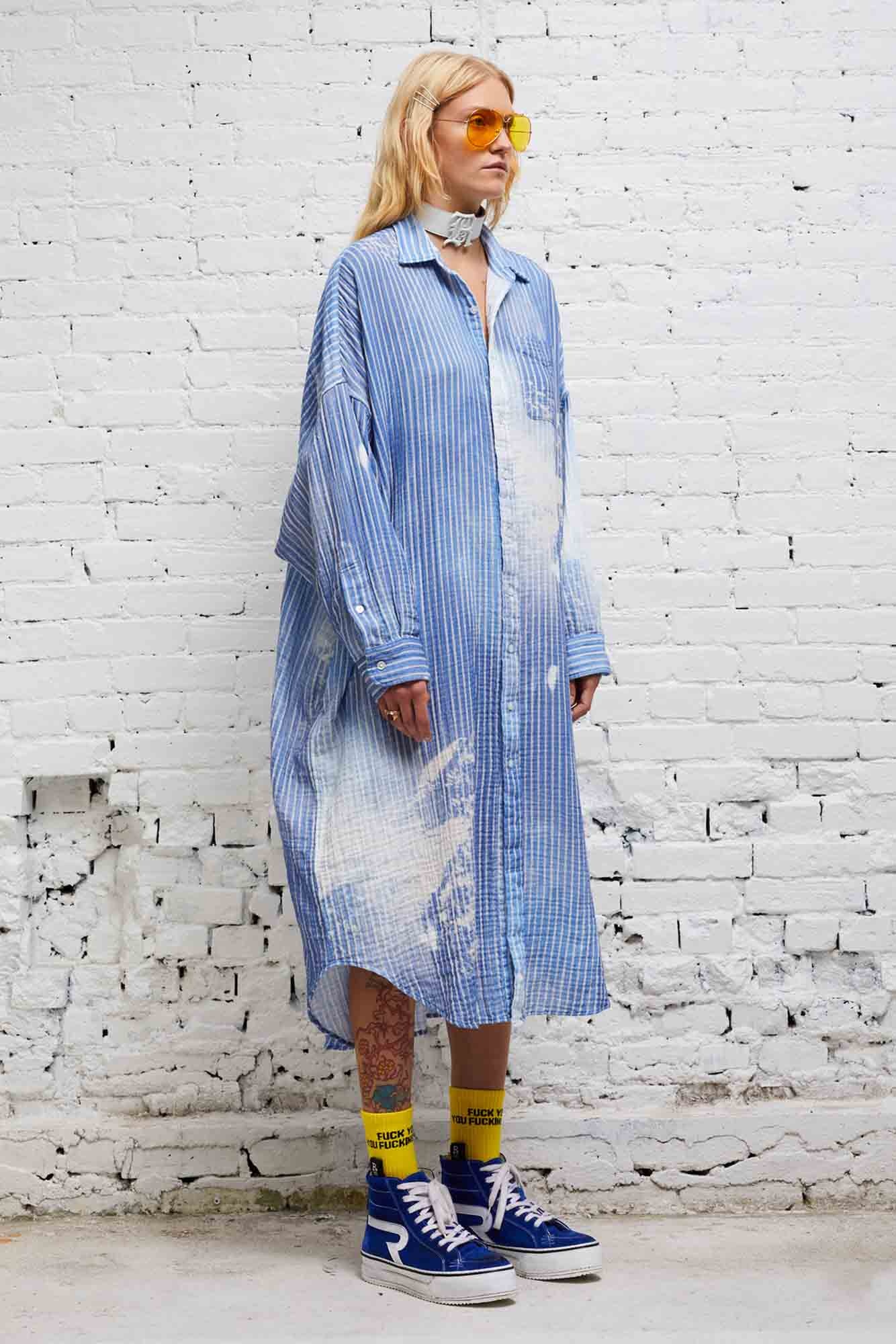 JUMBO SHIRTDRESS - BLEACH BLUE PINSTRIPE - 3